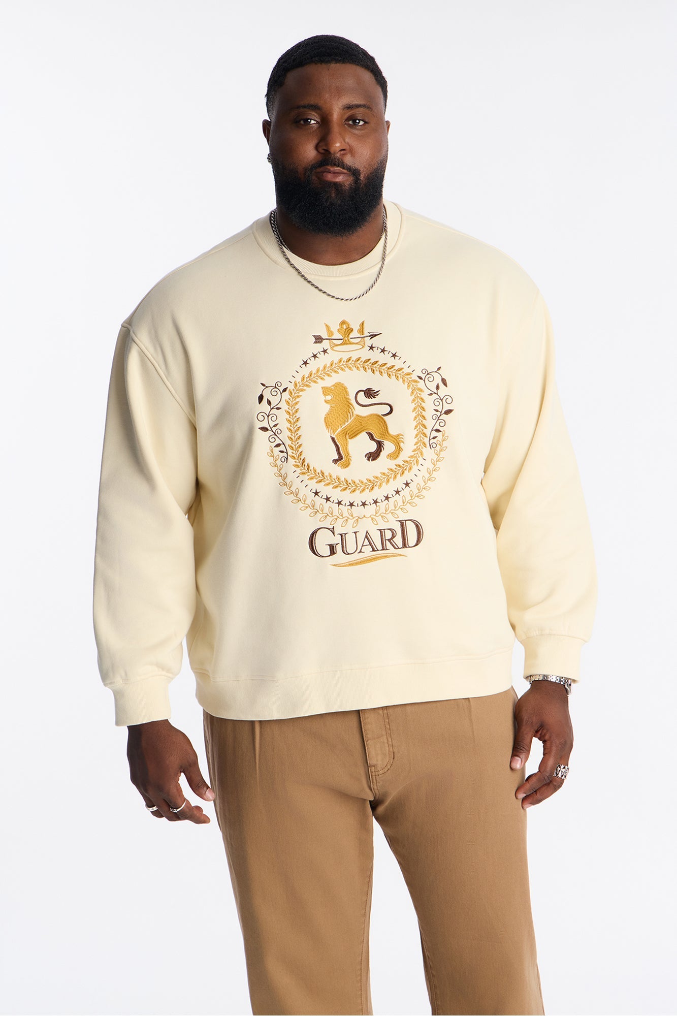 Royal Guard Relaxed Crew Neck Sweater - Cream