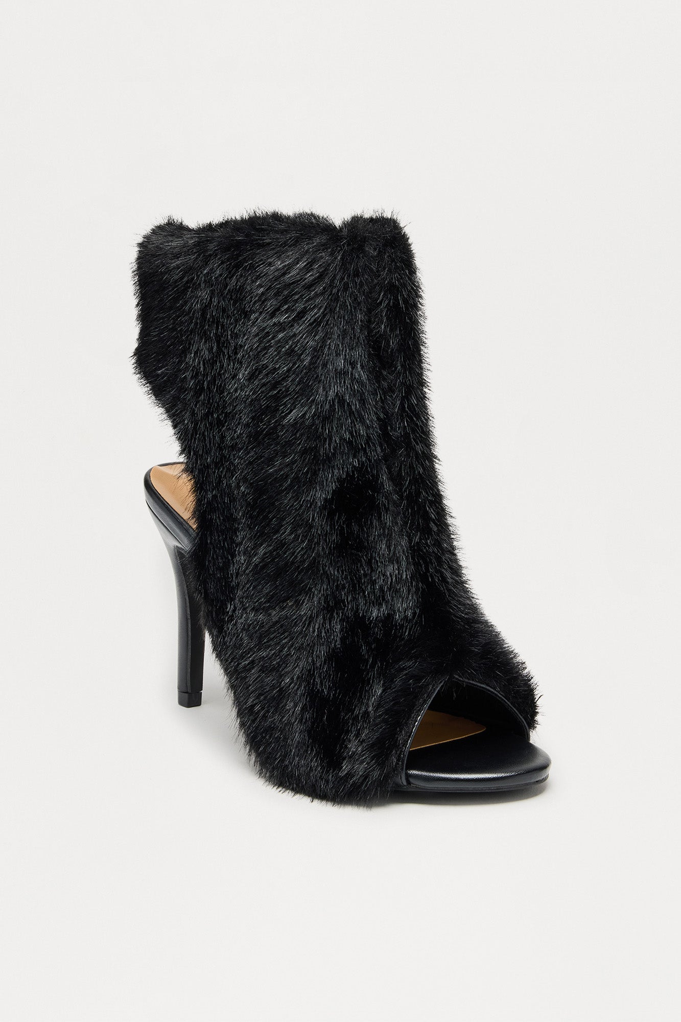 Chelan Faux Fur Peep Toe Booties - Black