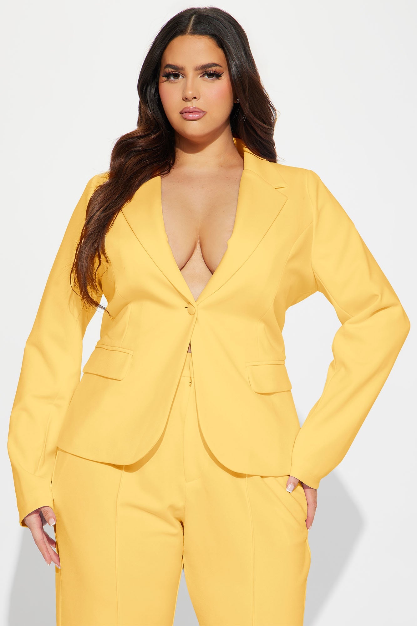 Business Per Usual Blazer Pant Set - Butter Yellow