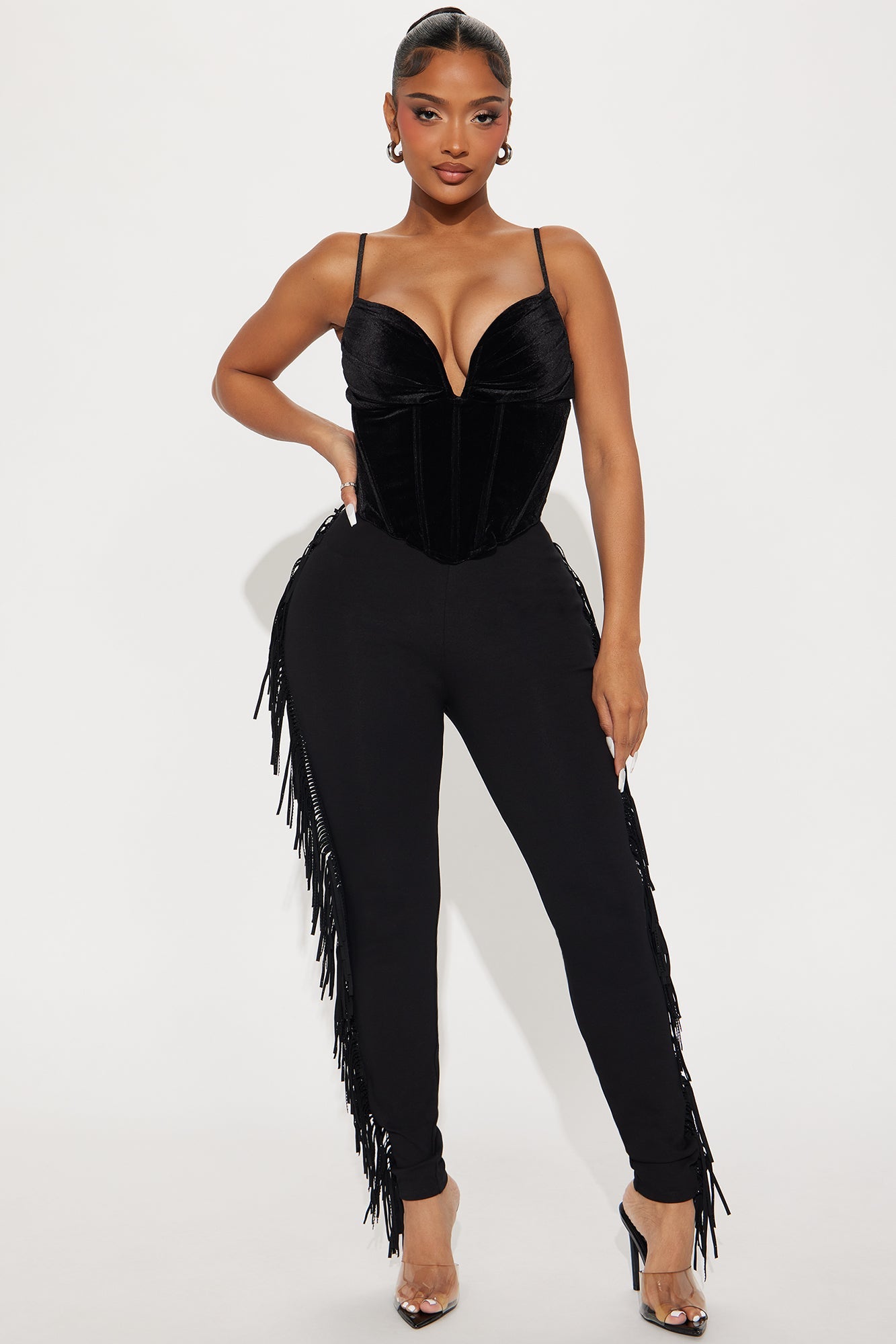 Think Of Me Rhinestone Fringe Legging - Black