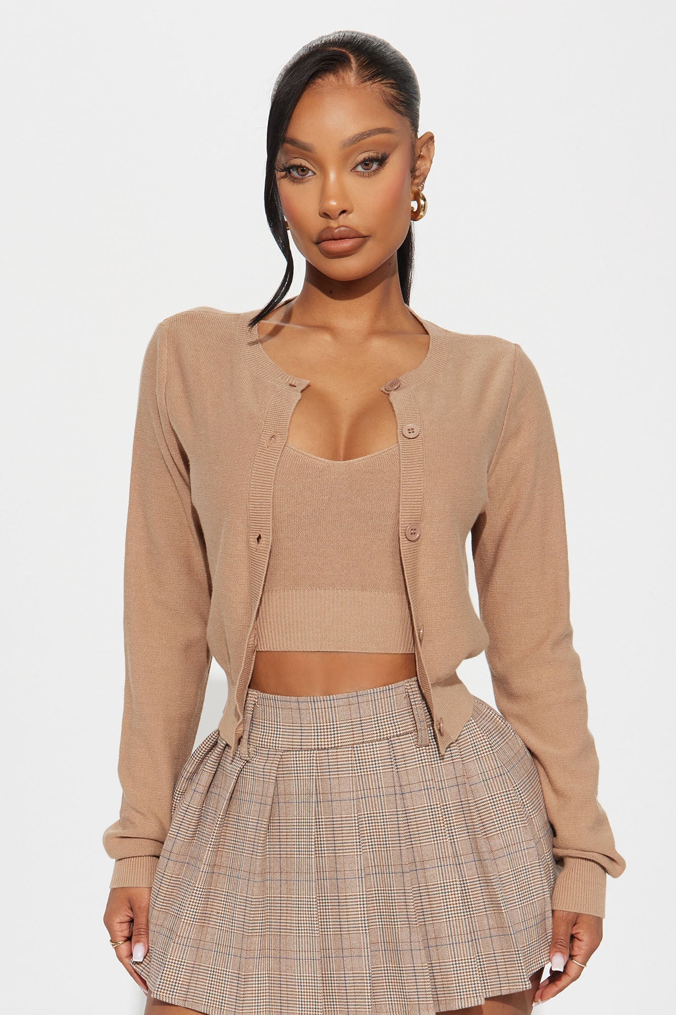 Rhode Island 2 Piece Cropped Cardigan Sweater - Beige