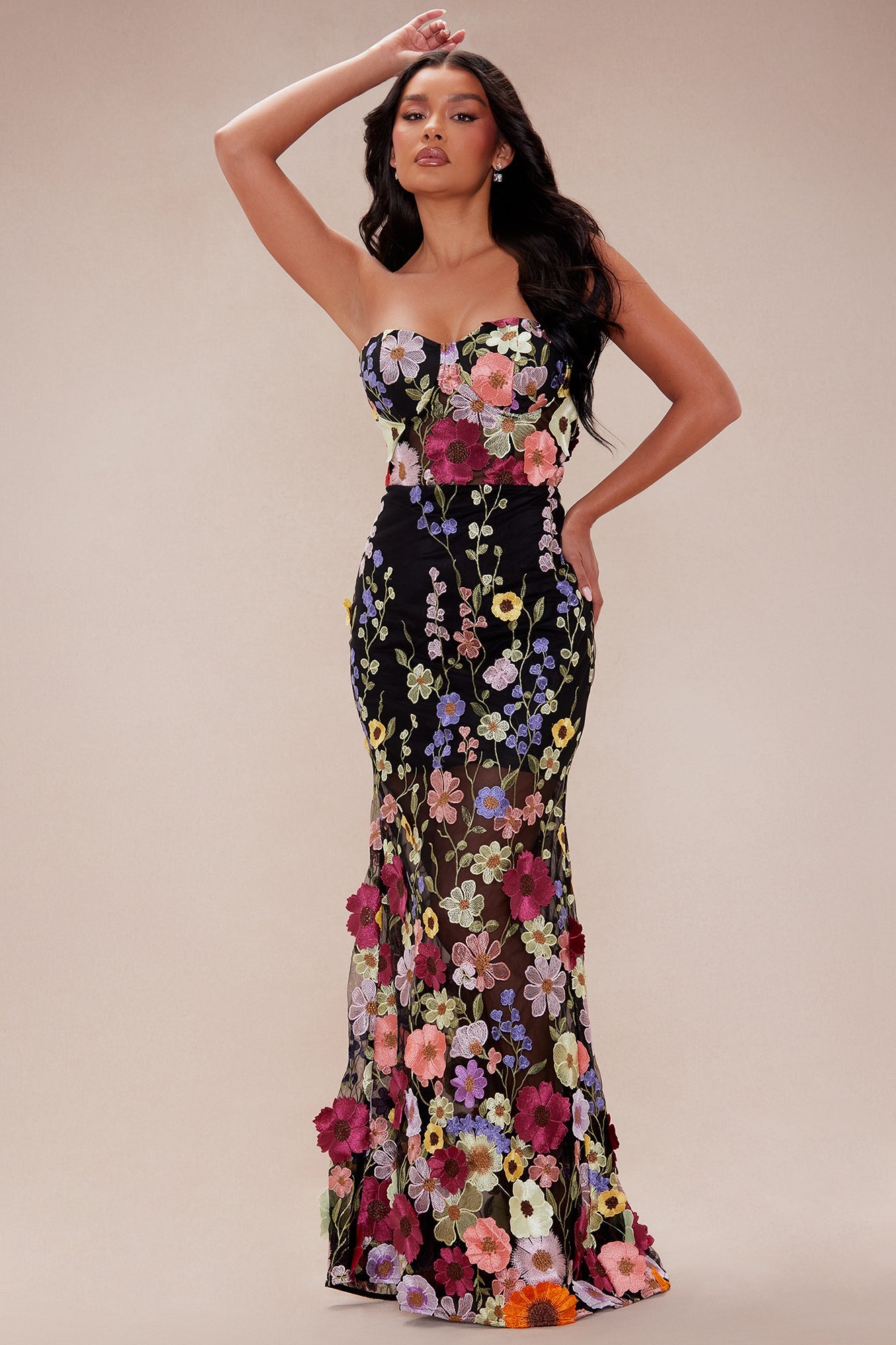 Spring Bloom Floral Embroidered Maxi Dress - Black/combo