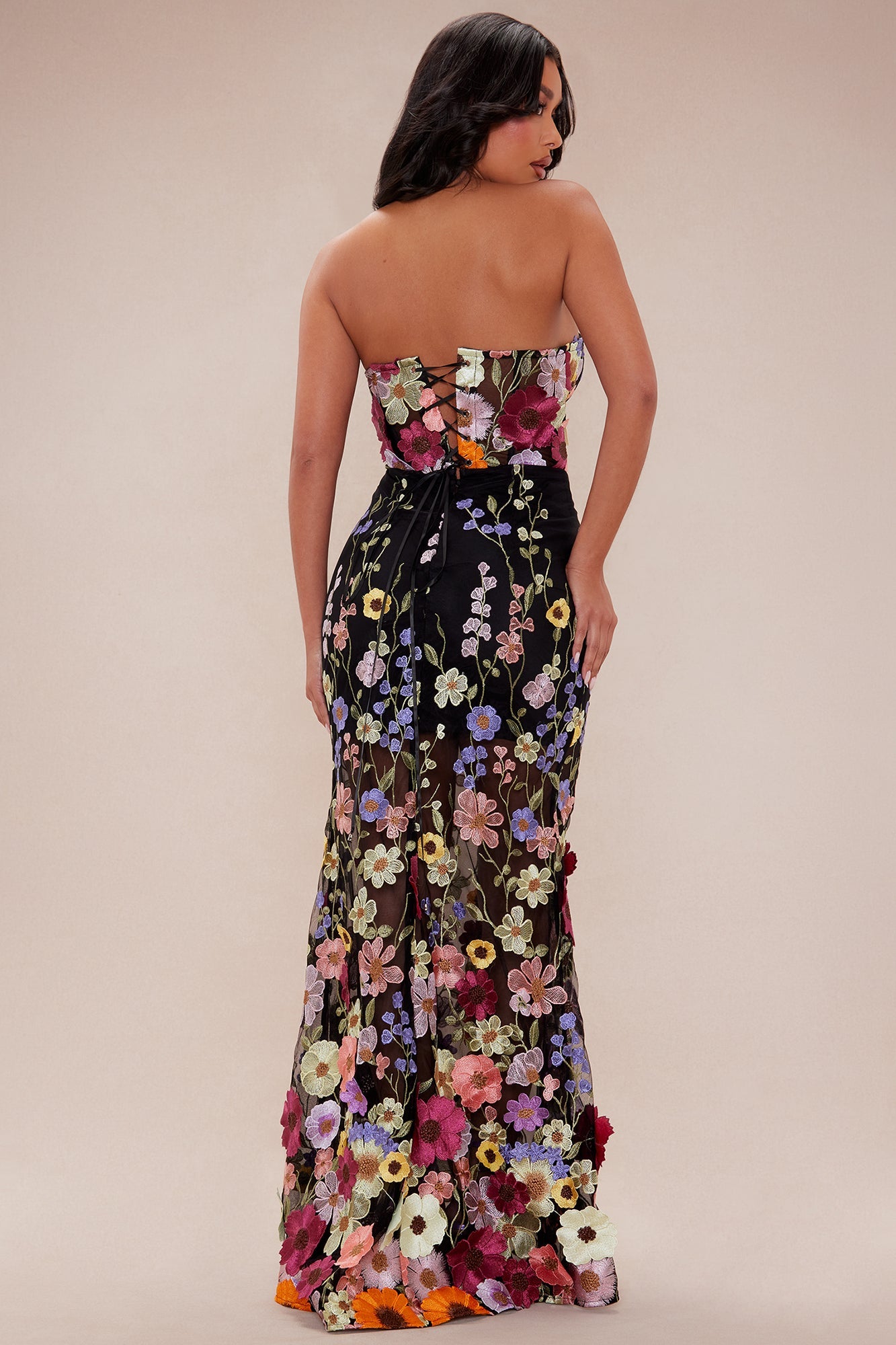 Spring Bloom Floral Embroidered Maxi Dress - Black/combo