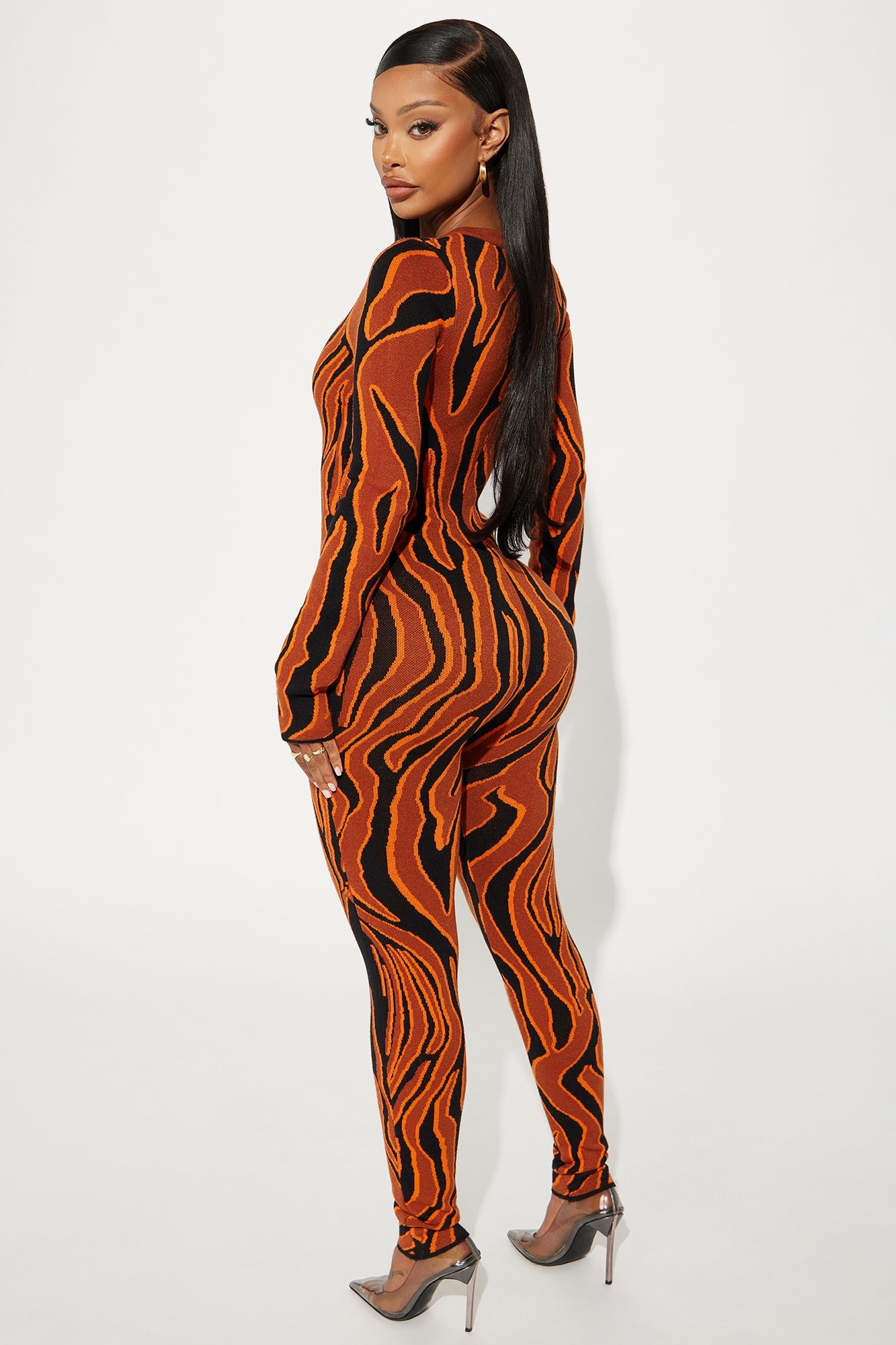 Up In Flames Sweater Jumpsuit - Rust/combo
