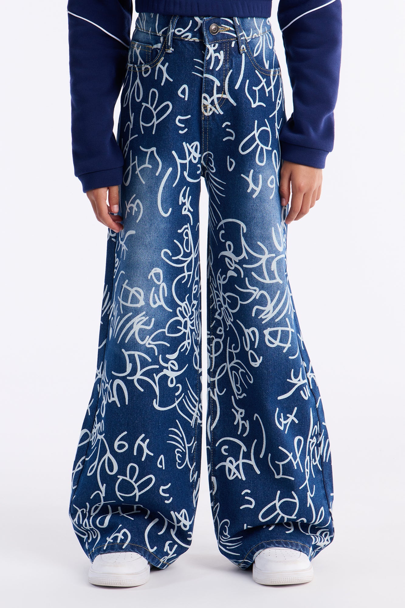 Mini What You Know Printed Straight Leg Jeans - Medium Wash