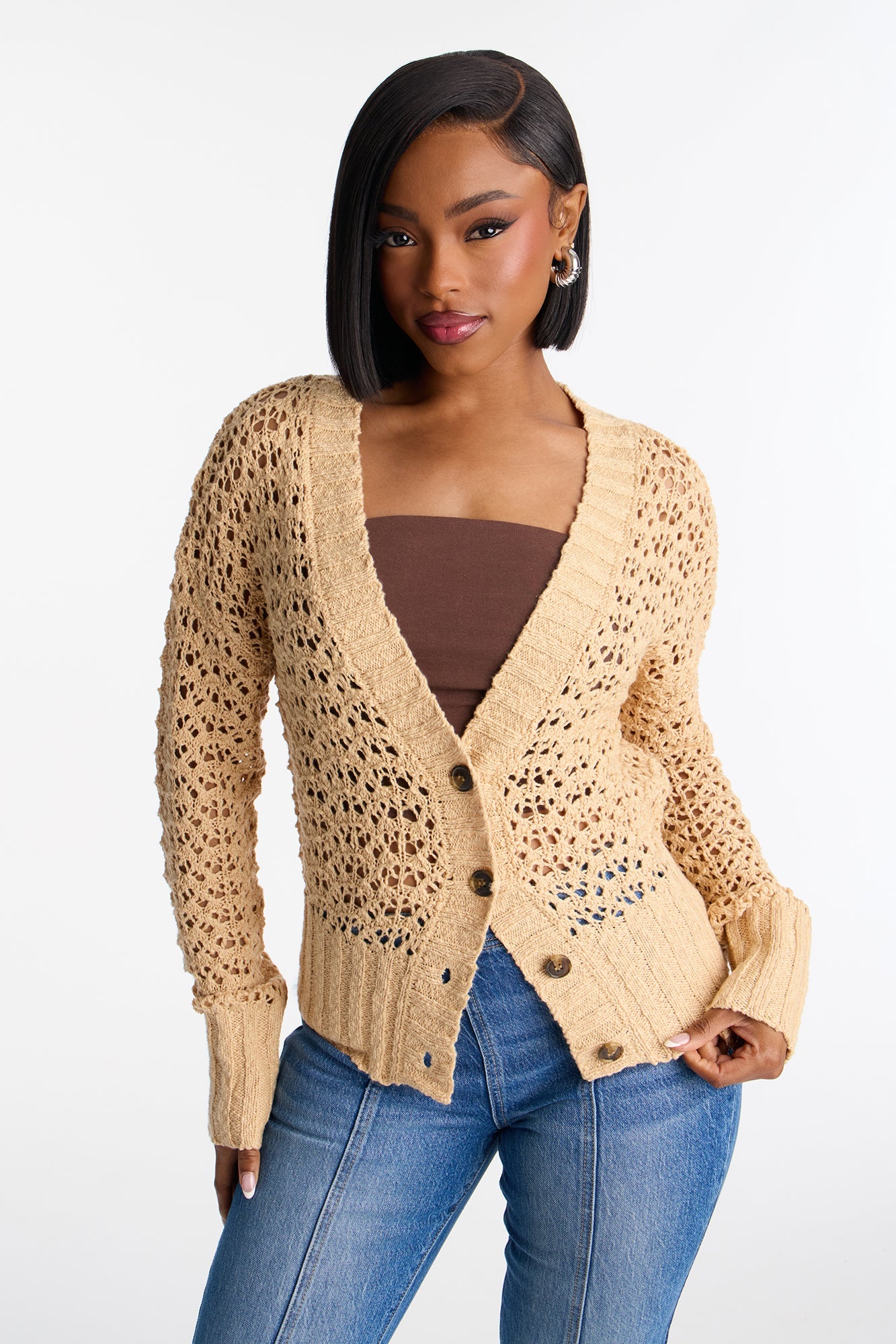 Made With Love Crochet Cardigan - Beige