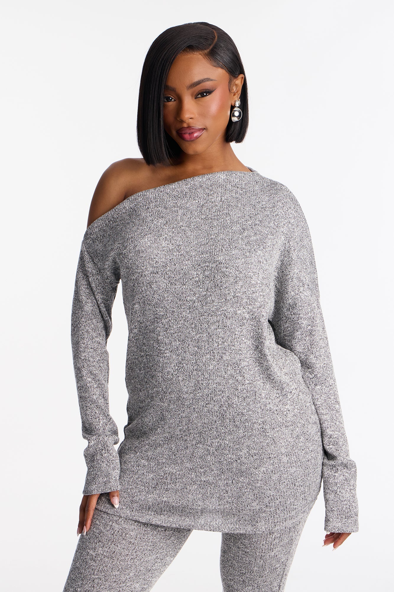 Tia Off Shoulder Flare Pant Set - Grey