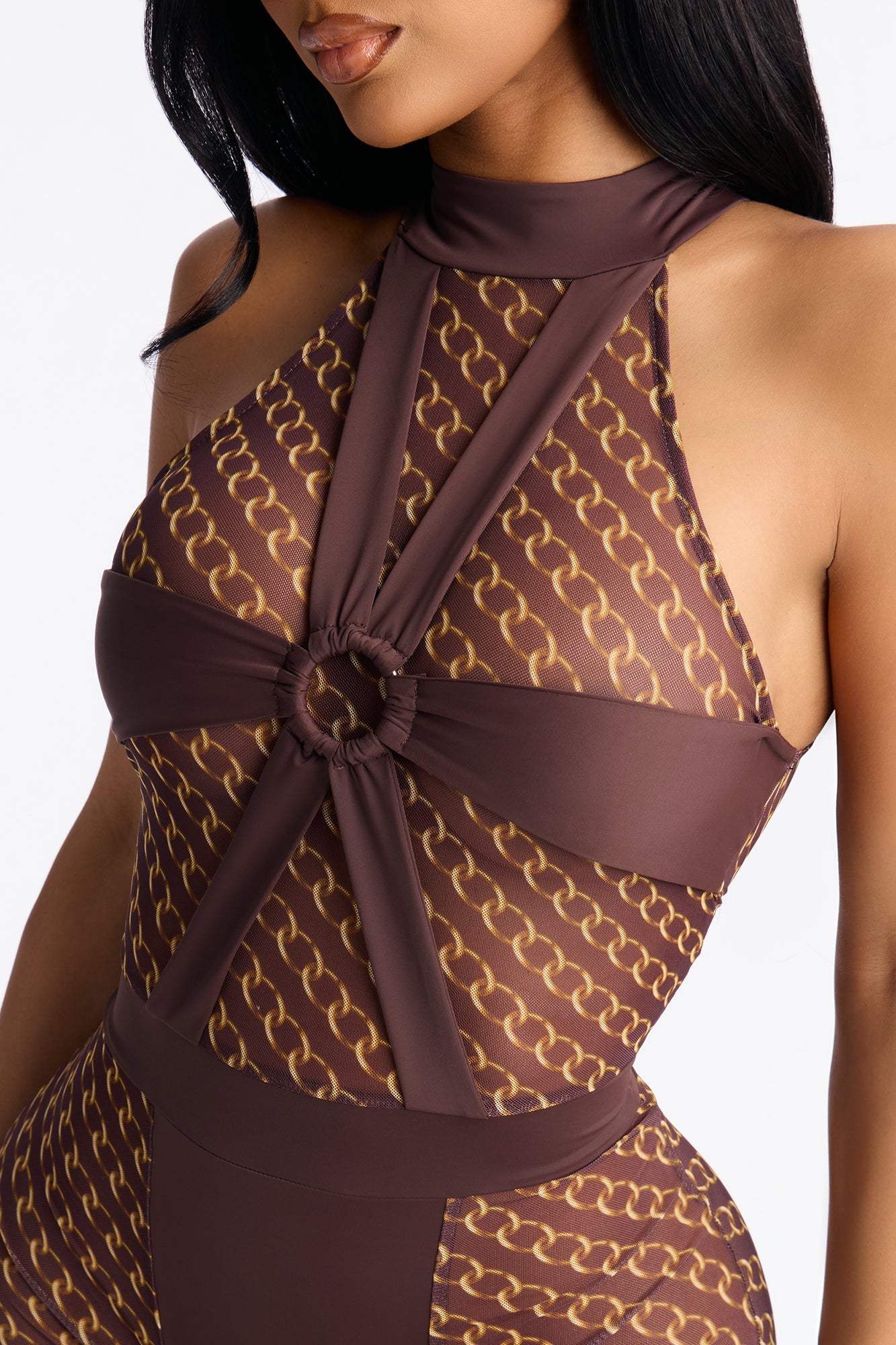 Cross Your Mind Mesh Jumpsuit Bodystocking - Brown/combo