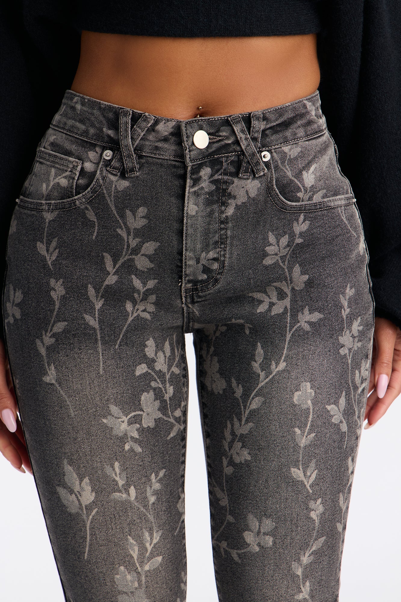 Midnight Fleur Stretch Skinny Capri Jeans - Grey