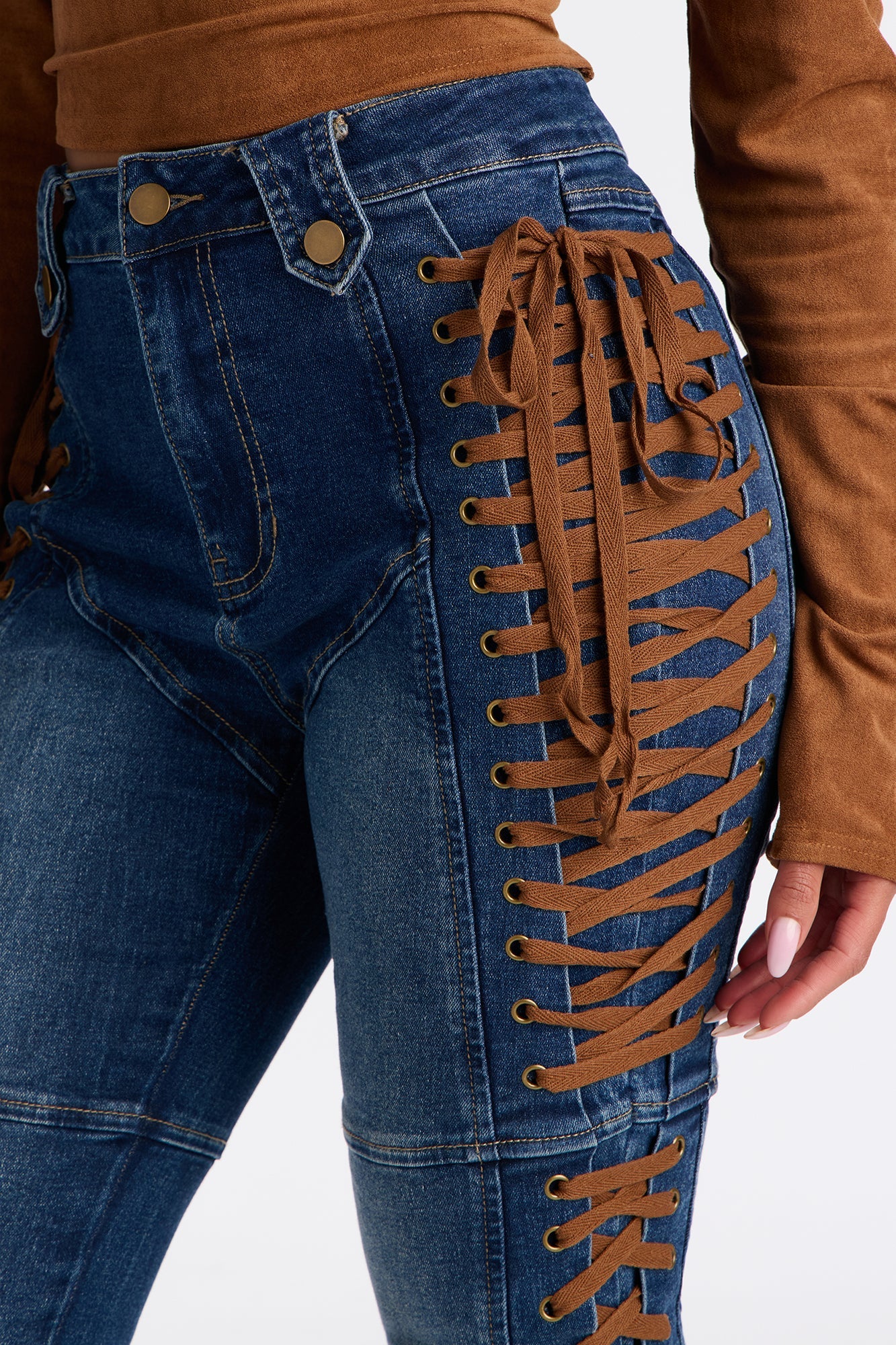 Petite Jaw Dropper Stretch Lace Up Bootcut Jeans - Dark Wash