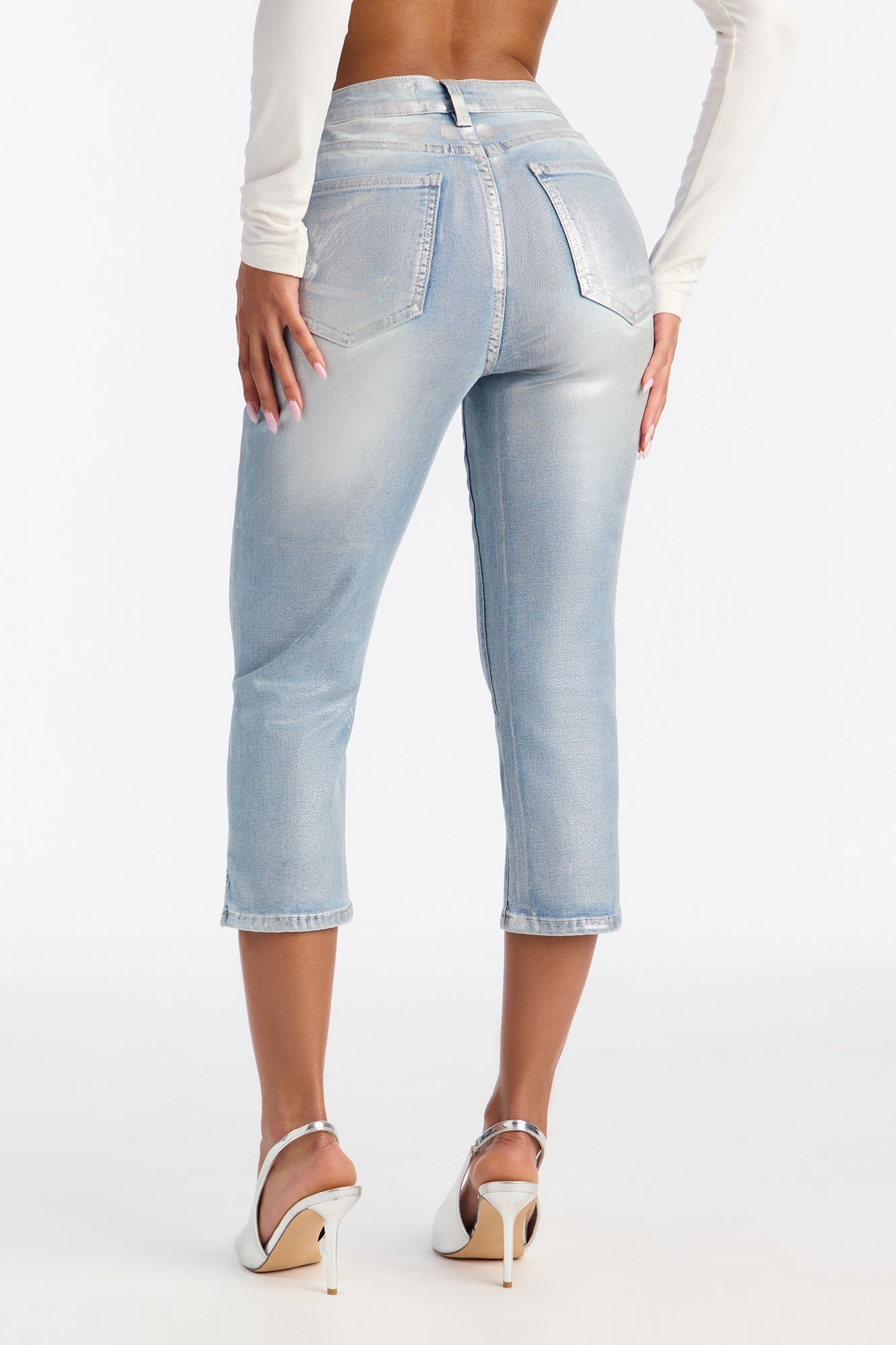 Luna Silver Foil Skinny Capri Jeans - Light Wash