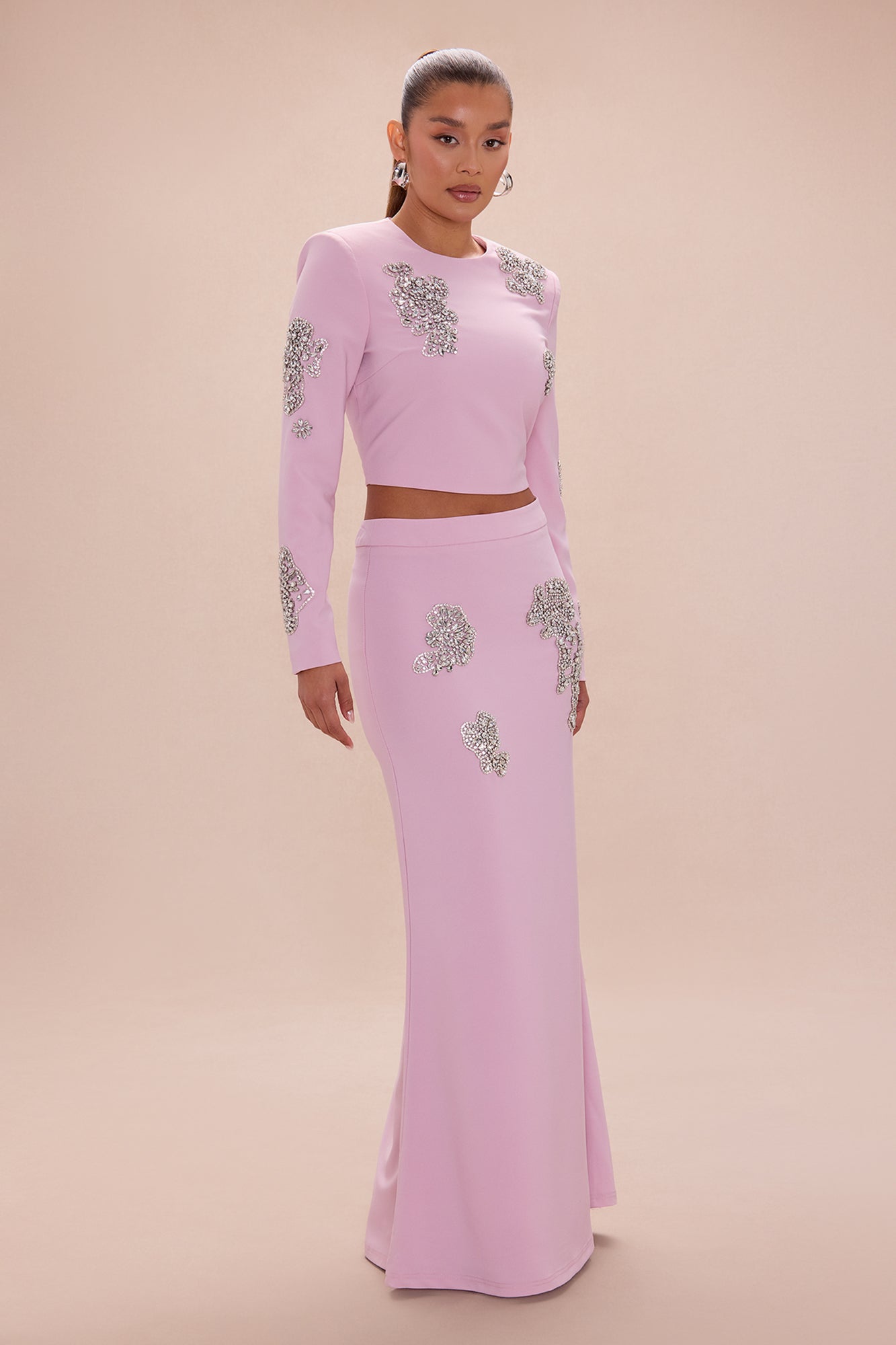 Monique Rhinestone Embellished Maxi Skirt - Pink