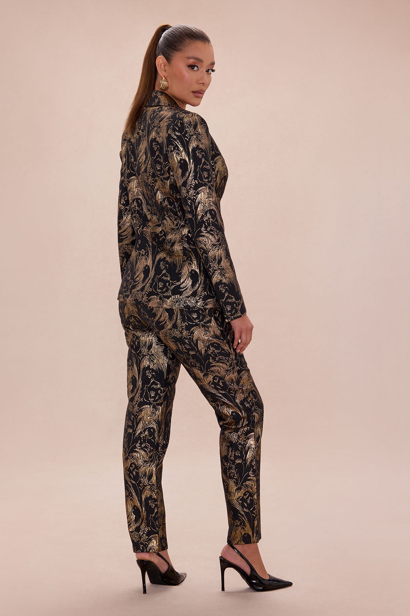 Bianca Jacquard Blazer Pant Set - Black/Gold