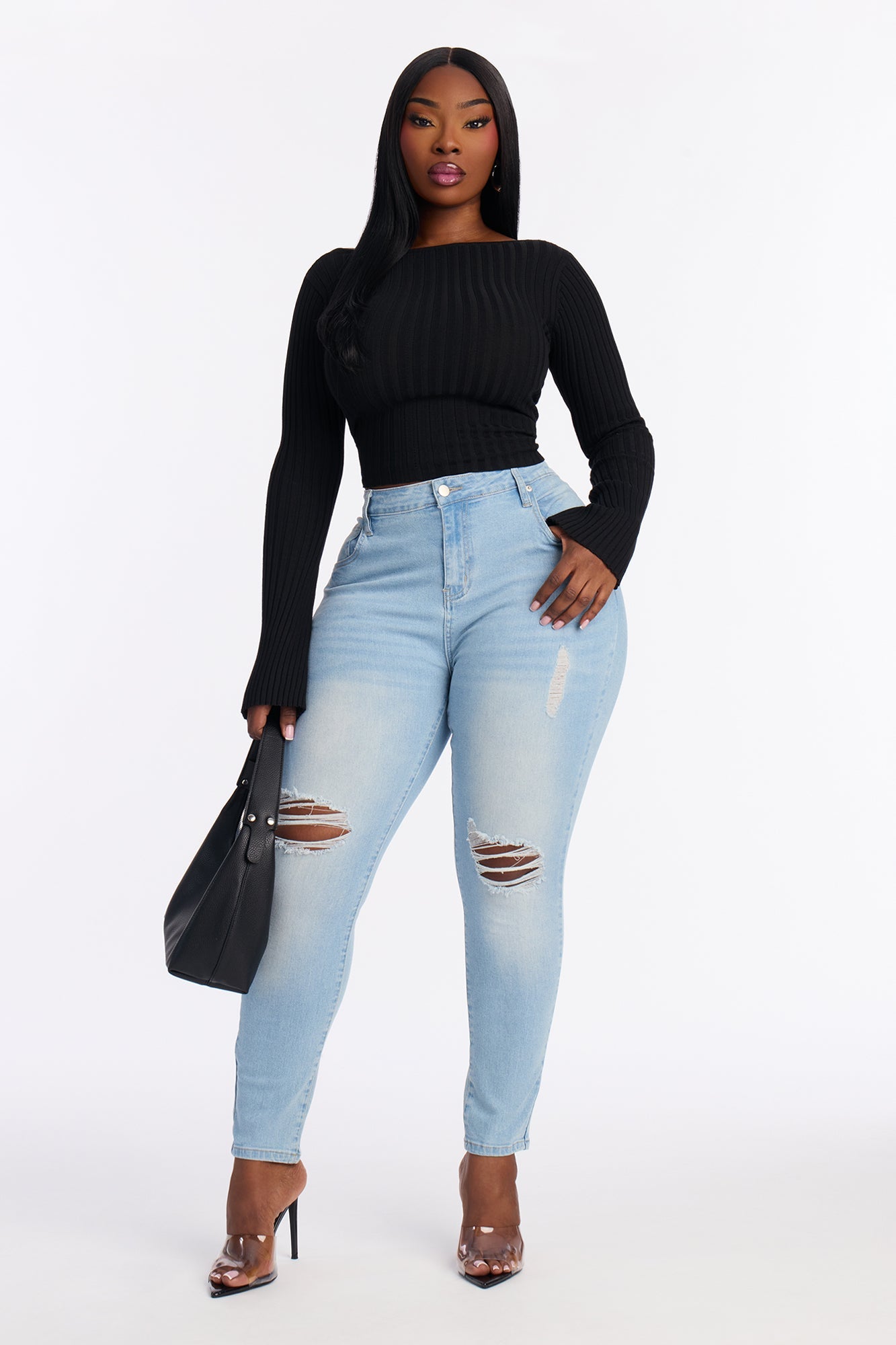 Girly Ambition Ripped Curvy Skinny Jeans - Light Wash