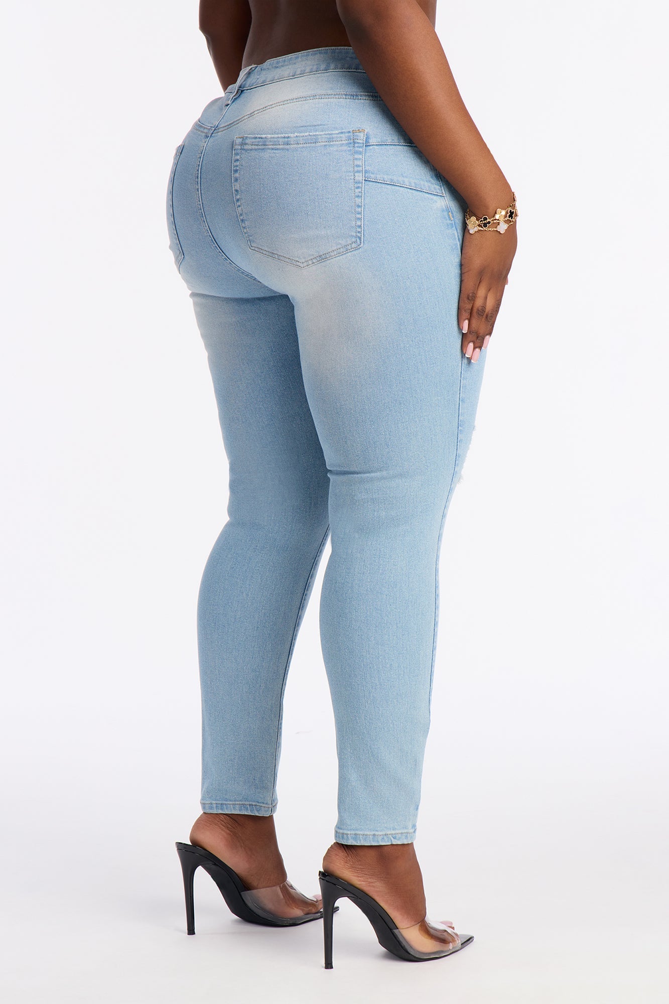 Girly Ambition Ripped Curvy Skinny Jeans - Light Wash
