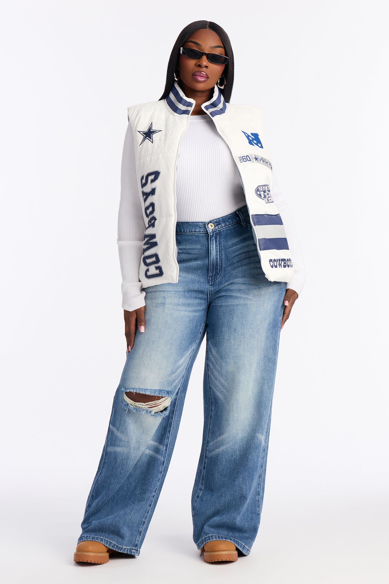 NFL Cowboys Fan Puffer Vest - White