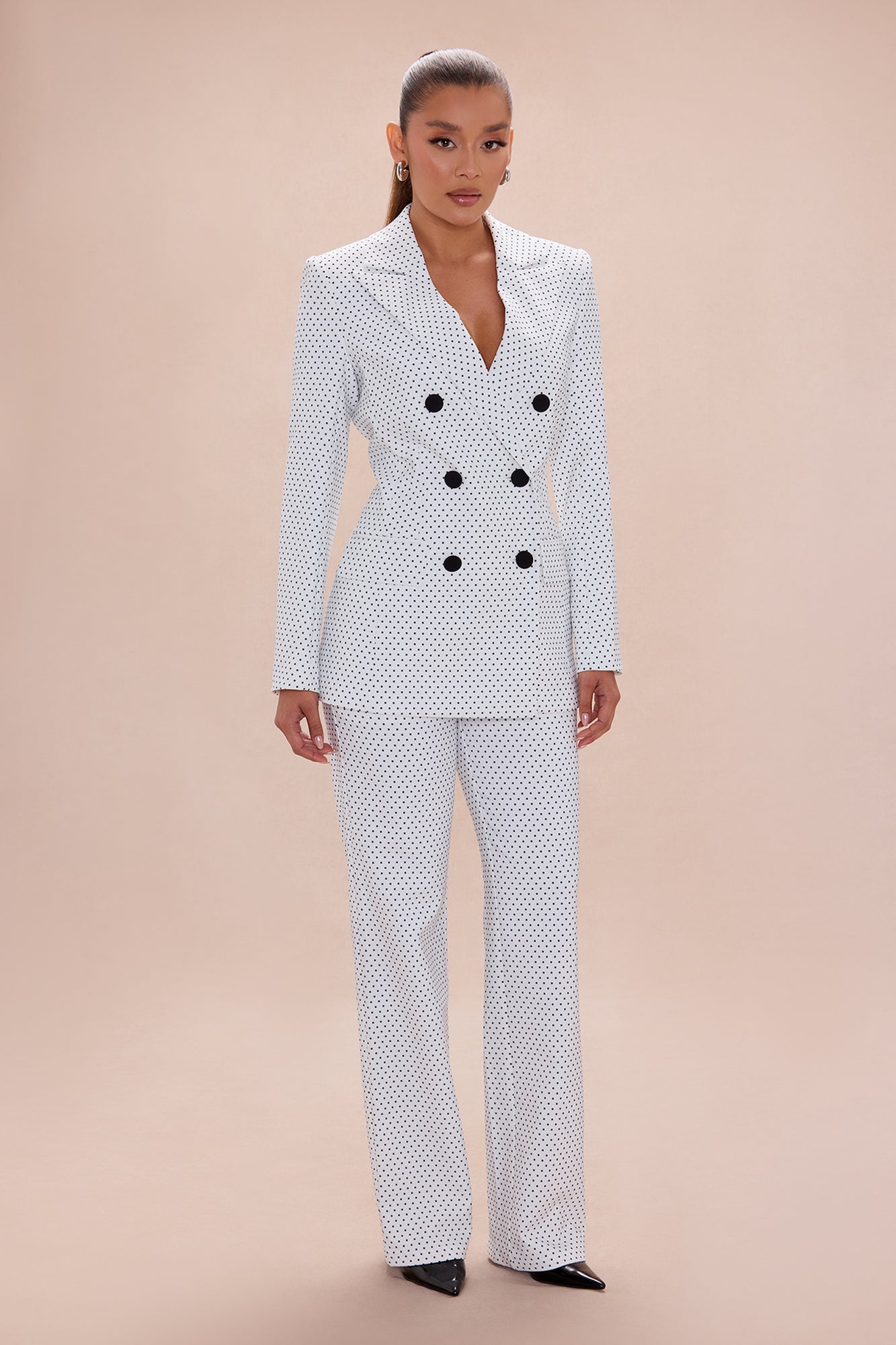 Amalia Polka Dot Blazer Pant Set - White/Black