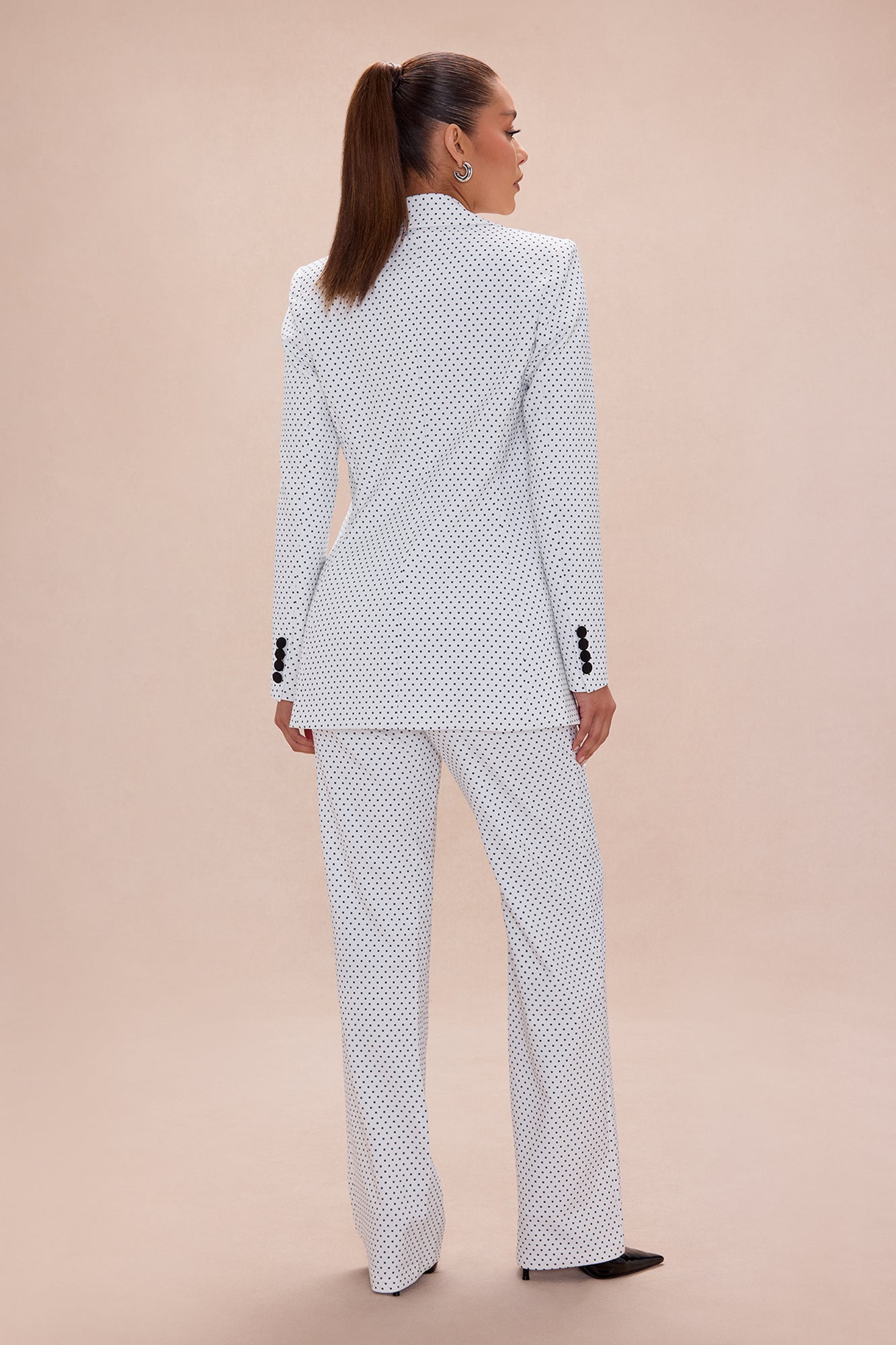 Amalia Polka Dot Blazer Pant Set - White/Black