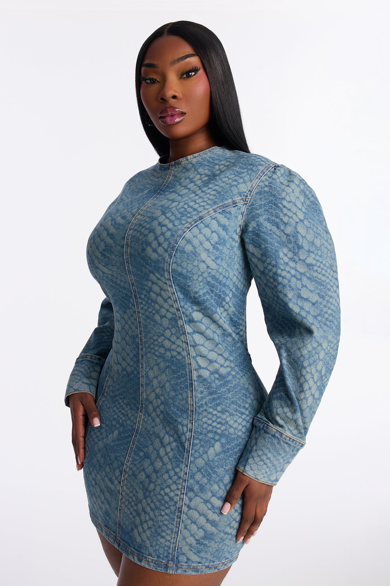 Just A Hiss Snake Denim Mini Dress - Denim