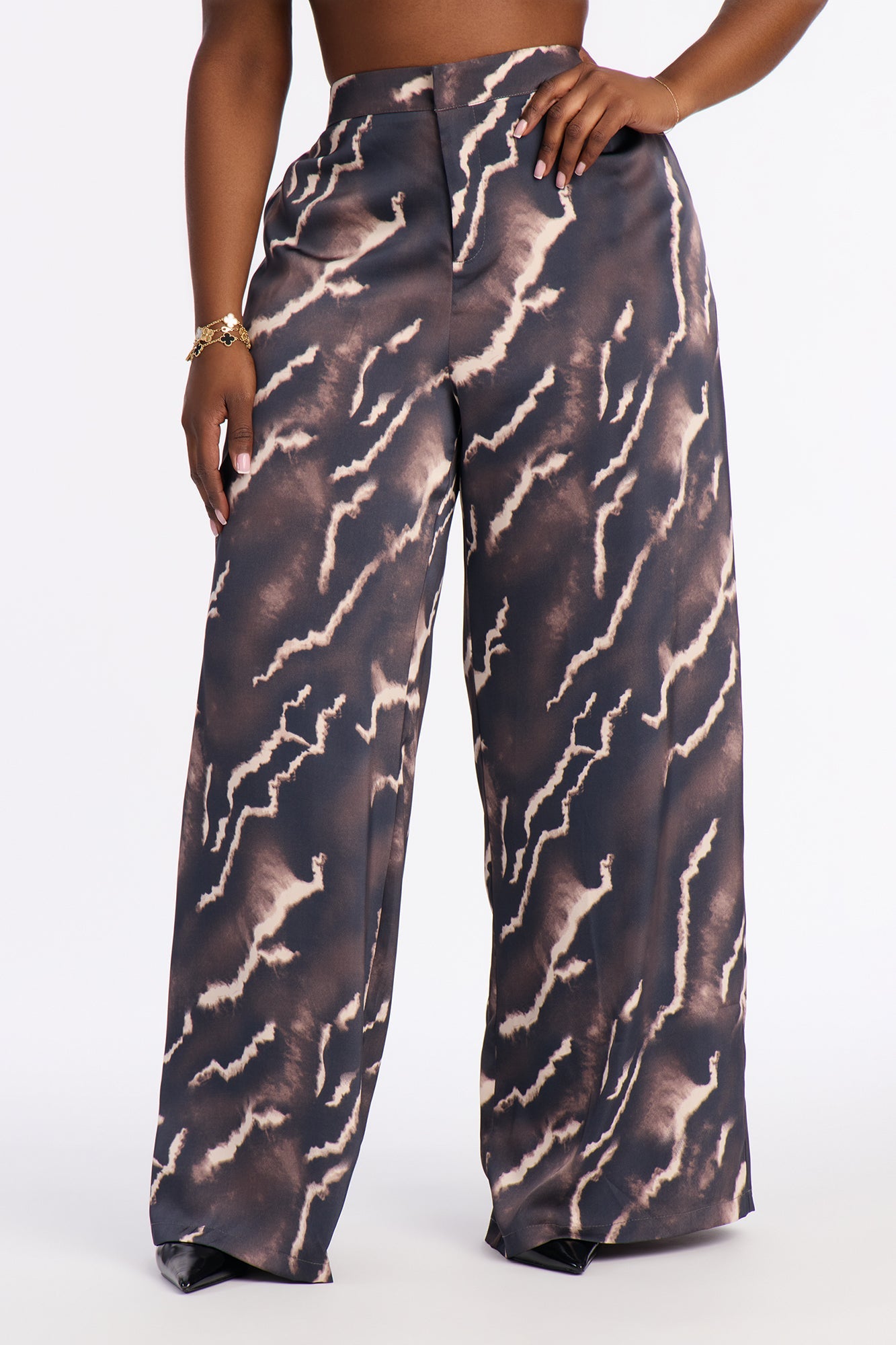 Fleur Satin Wide Leg Pant 33″ - Grey/combo