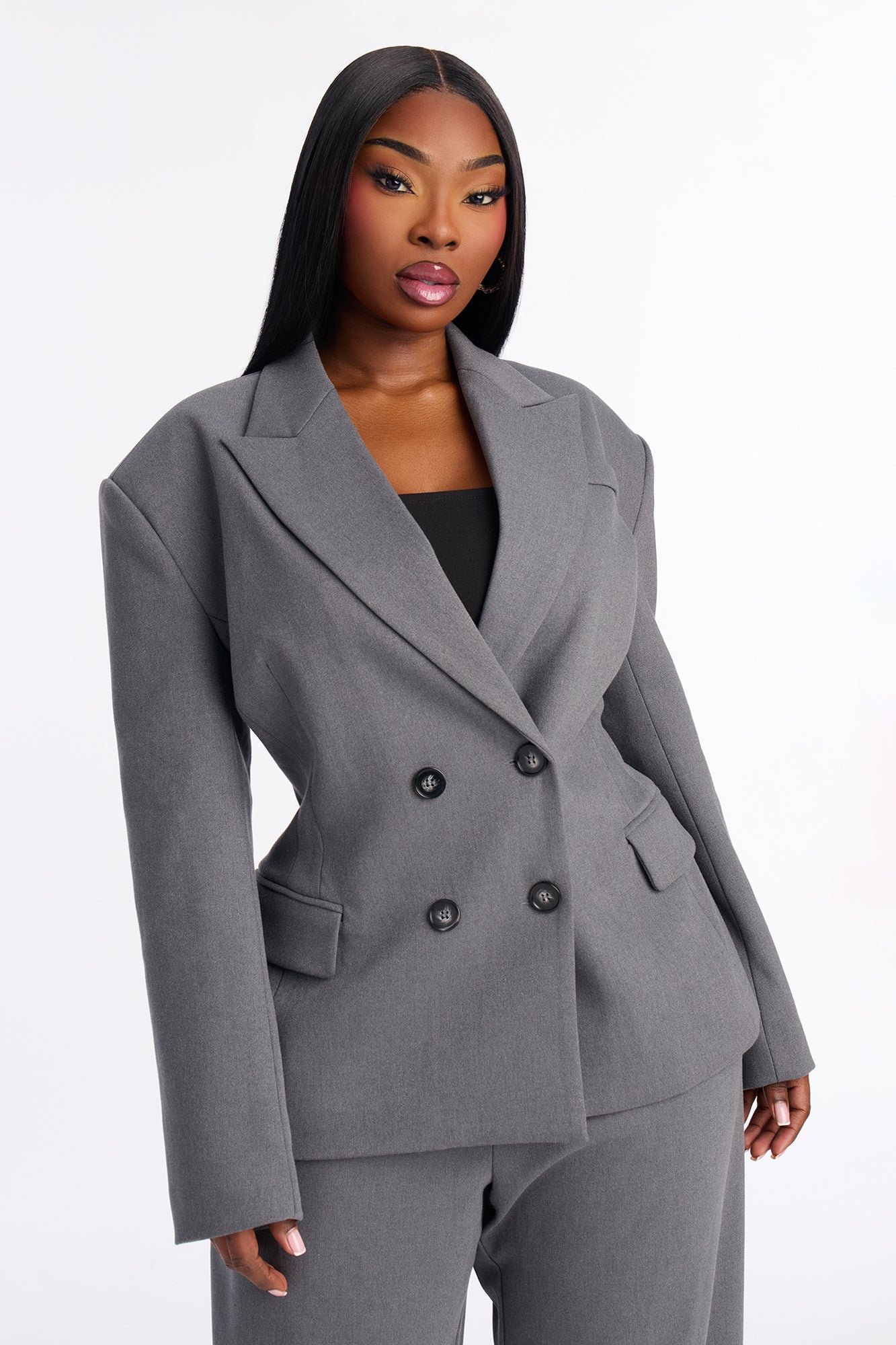 Financial Goals Double Breasted Blazer - Charcoal