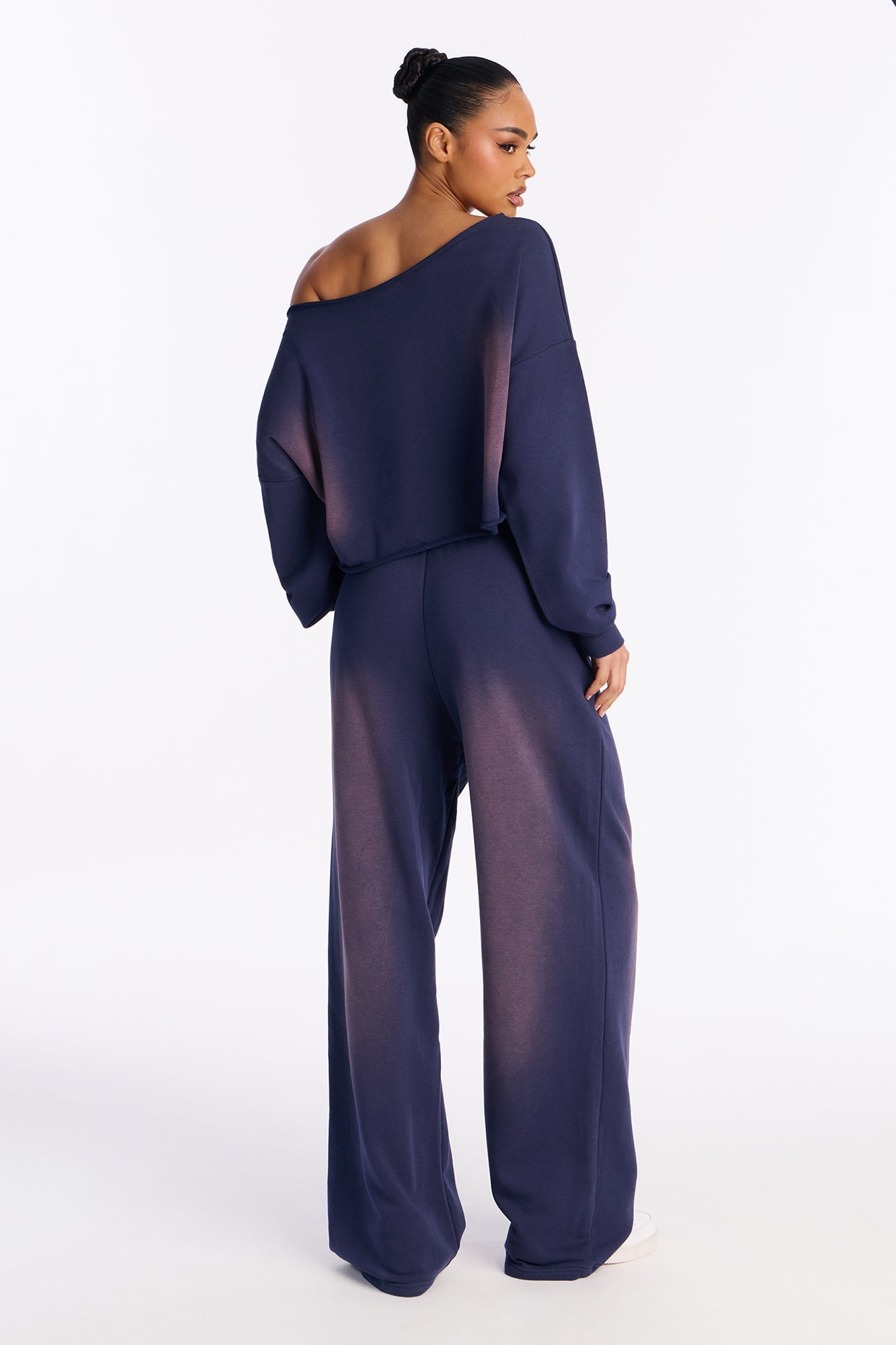 Effortless Fade Washed Off Shoulder Sweatshirt - Navy