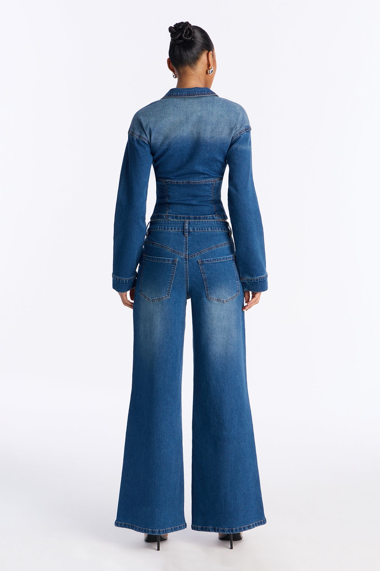 Kamaria Denim Pant Set - Medium Wash