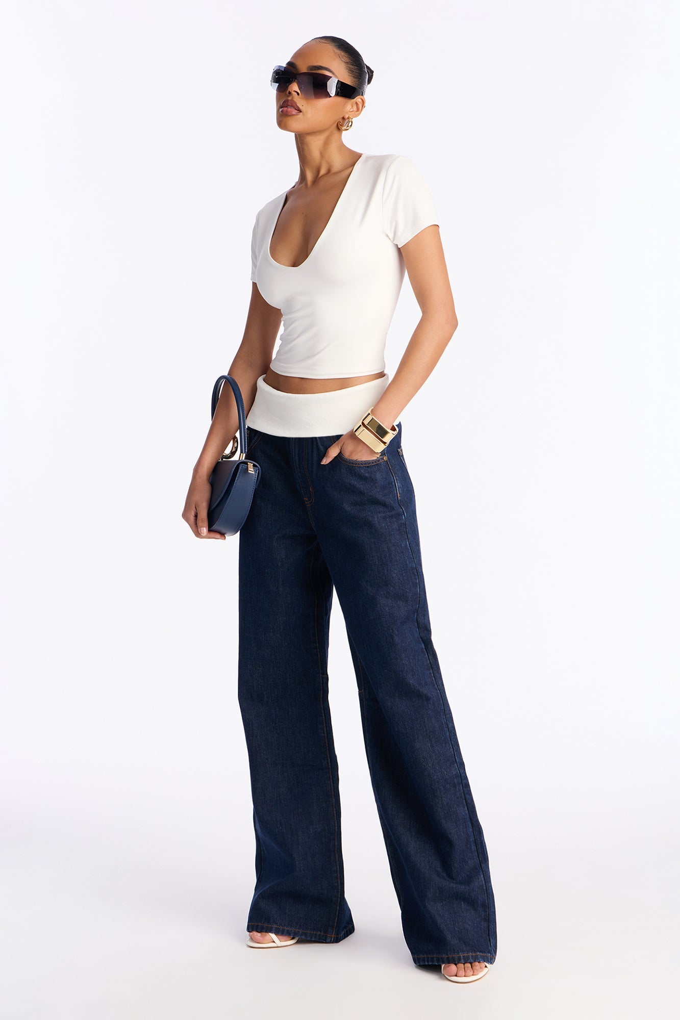 Fairmont Foldover Wide Leg Jeans - Dark Wash