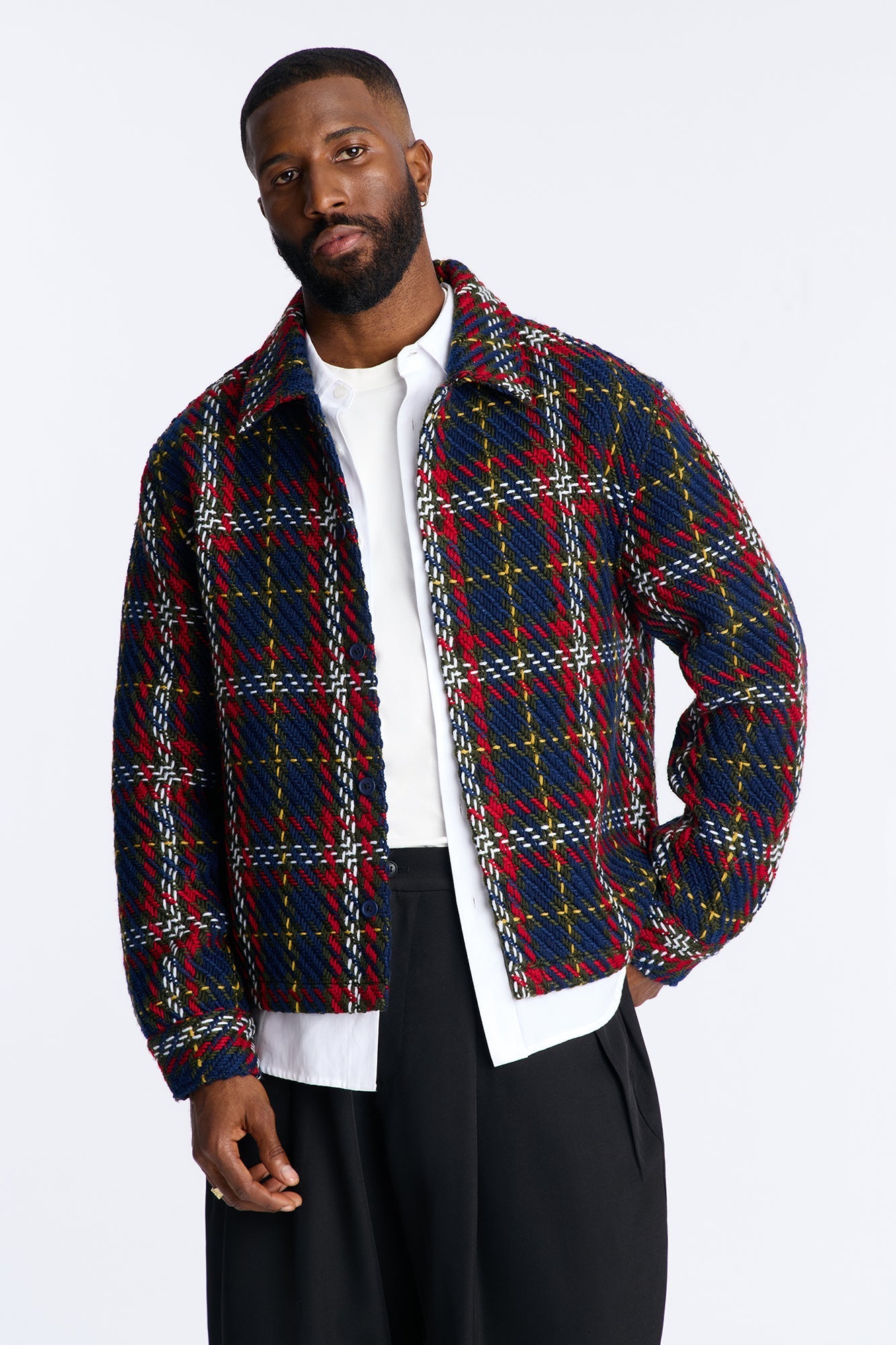 Cropped Nepal Button Up Shirt - Navy
