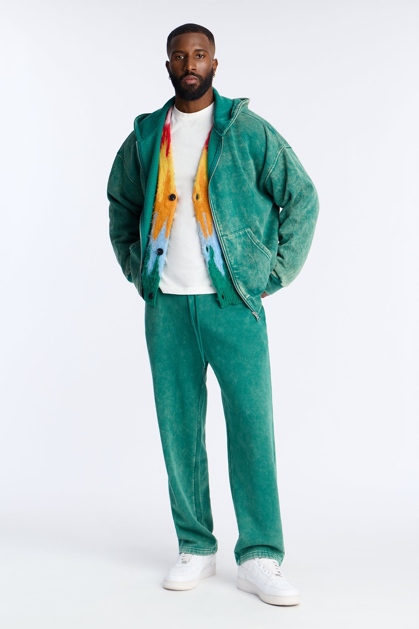 Heavy Wash Straight Sweatpants - Green