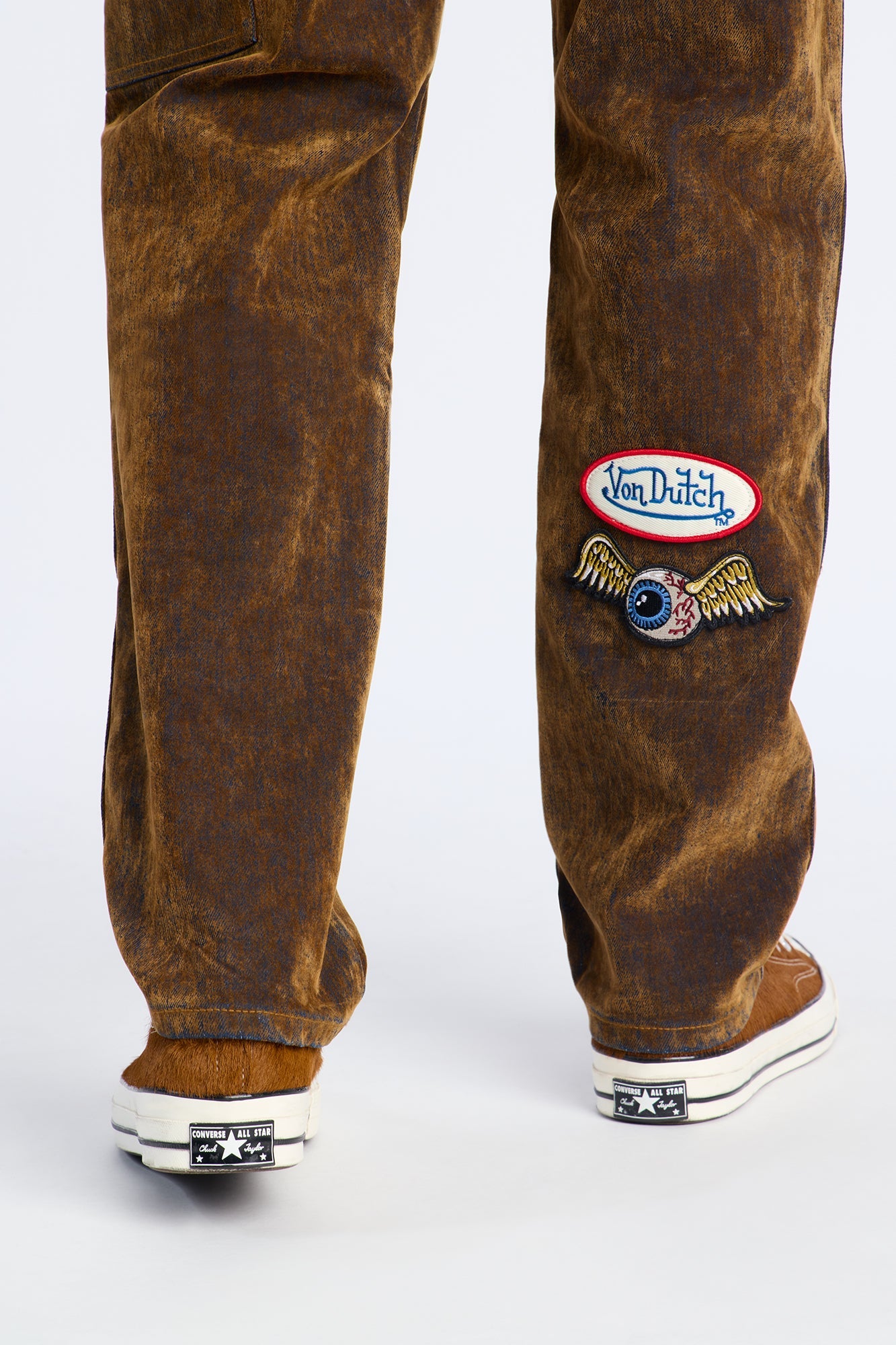 Von Dutch Straight Flocked Double Knee Jean - Brown