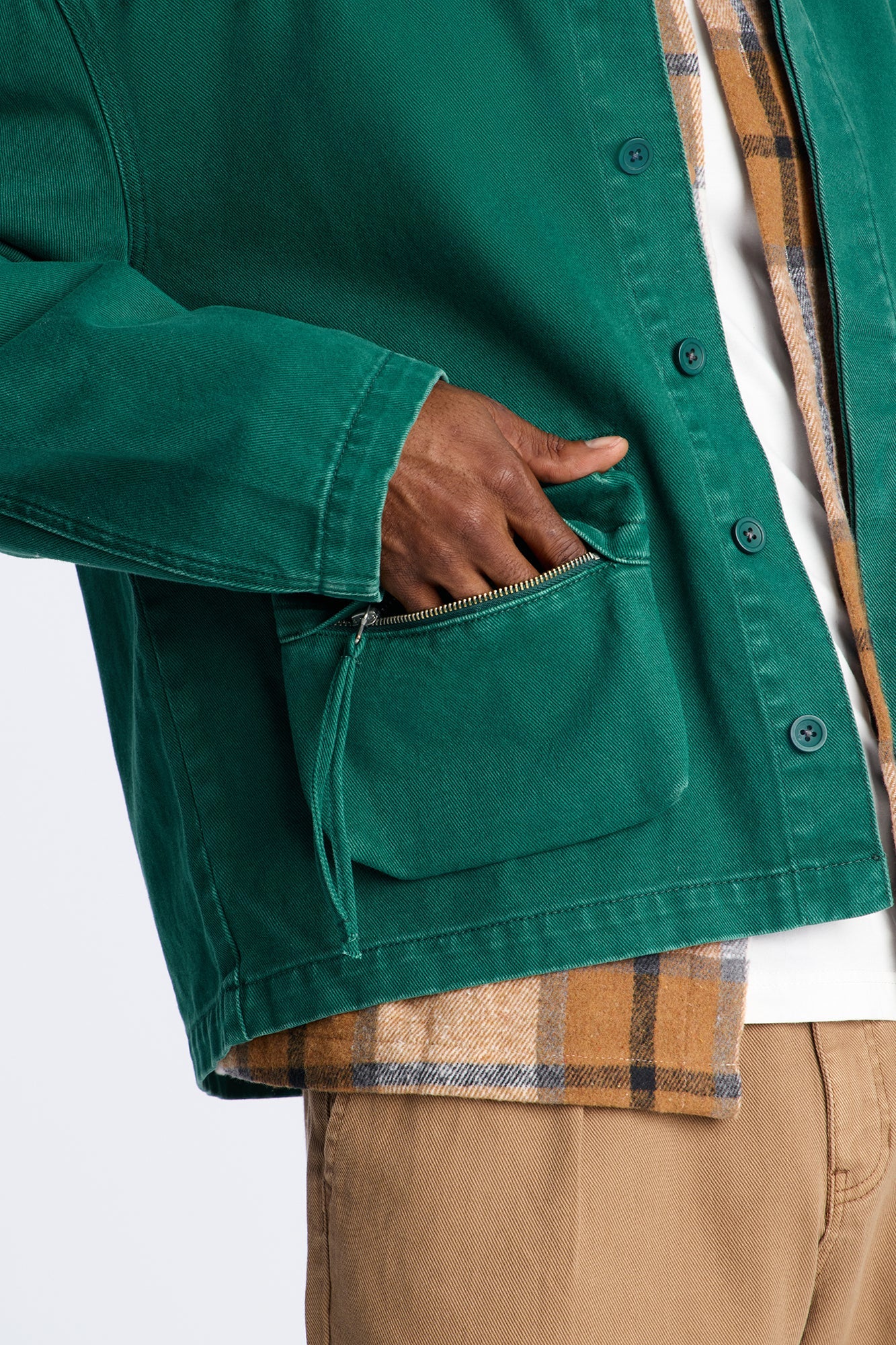 Relaxed Canvas Utility Work Jacket - Green