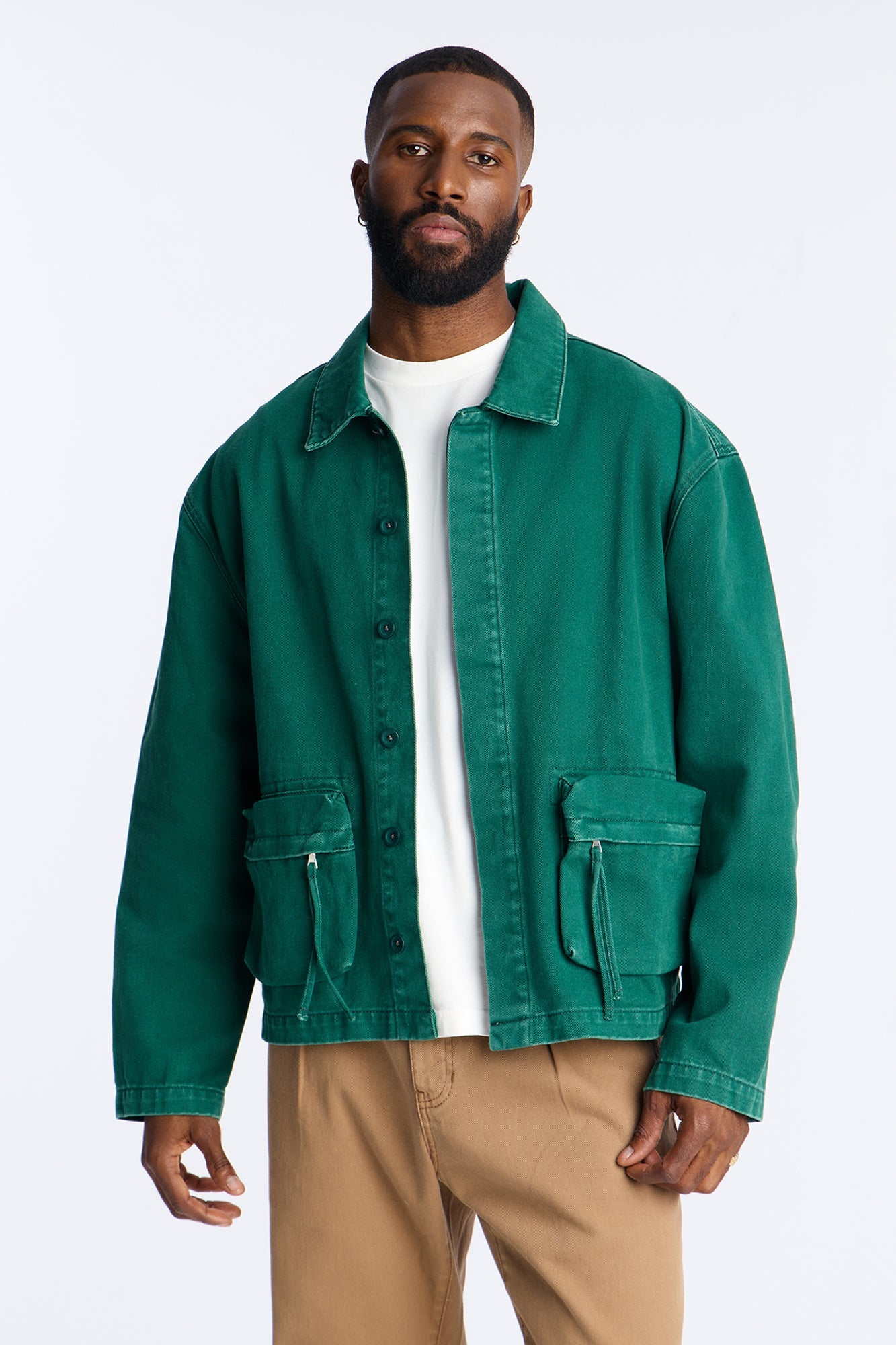 Relaxed Canvas Utility Work Jacket - Green