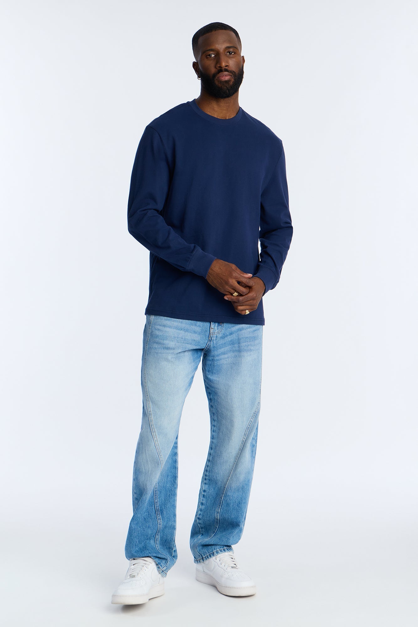 Brushed Relaxed Cotton Tee - Navy