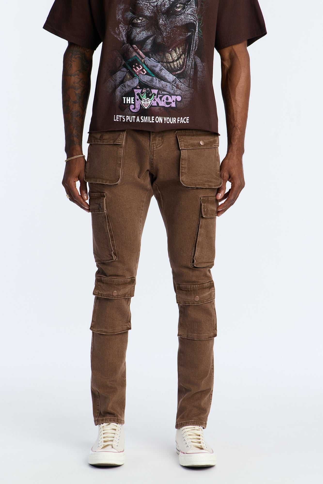 Stacked Skinny Back To Back Cargo Jean - Brown