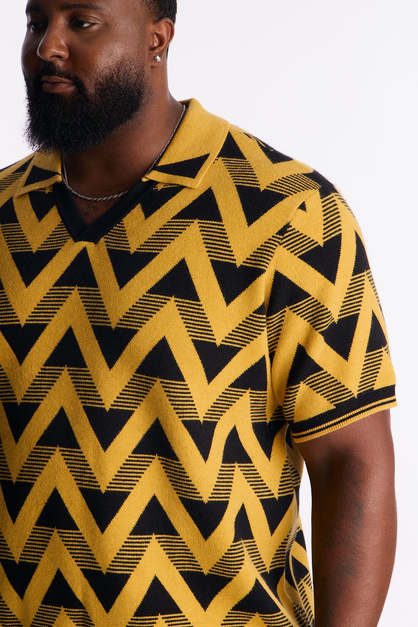 Charlie Johnny Collar Knitted Polo - Yellow/combo