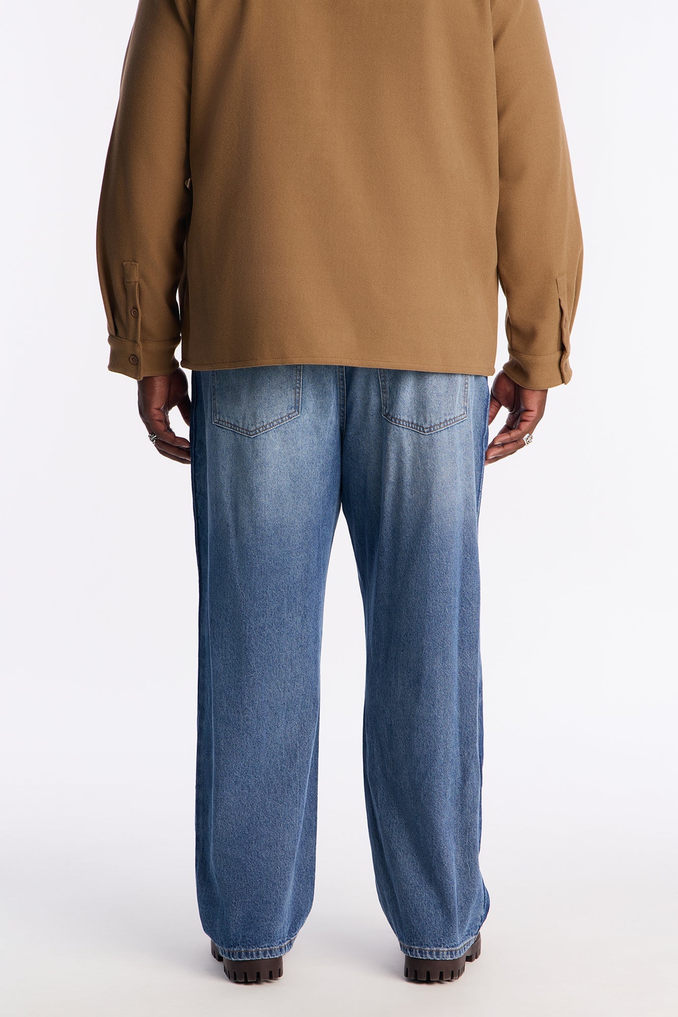 Baggy Faux Pleat Jean - Medium Blue Wash