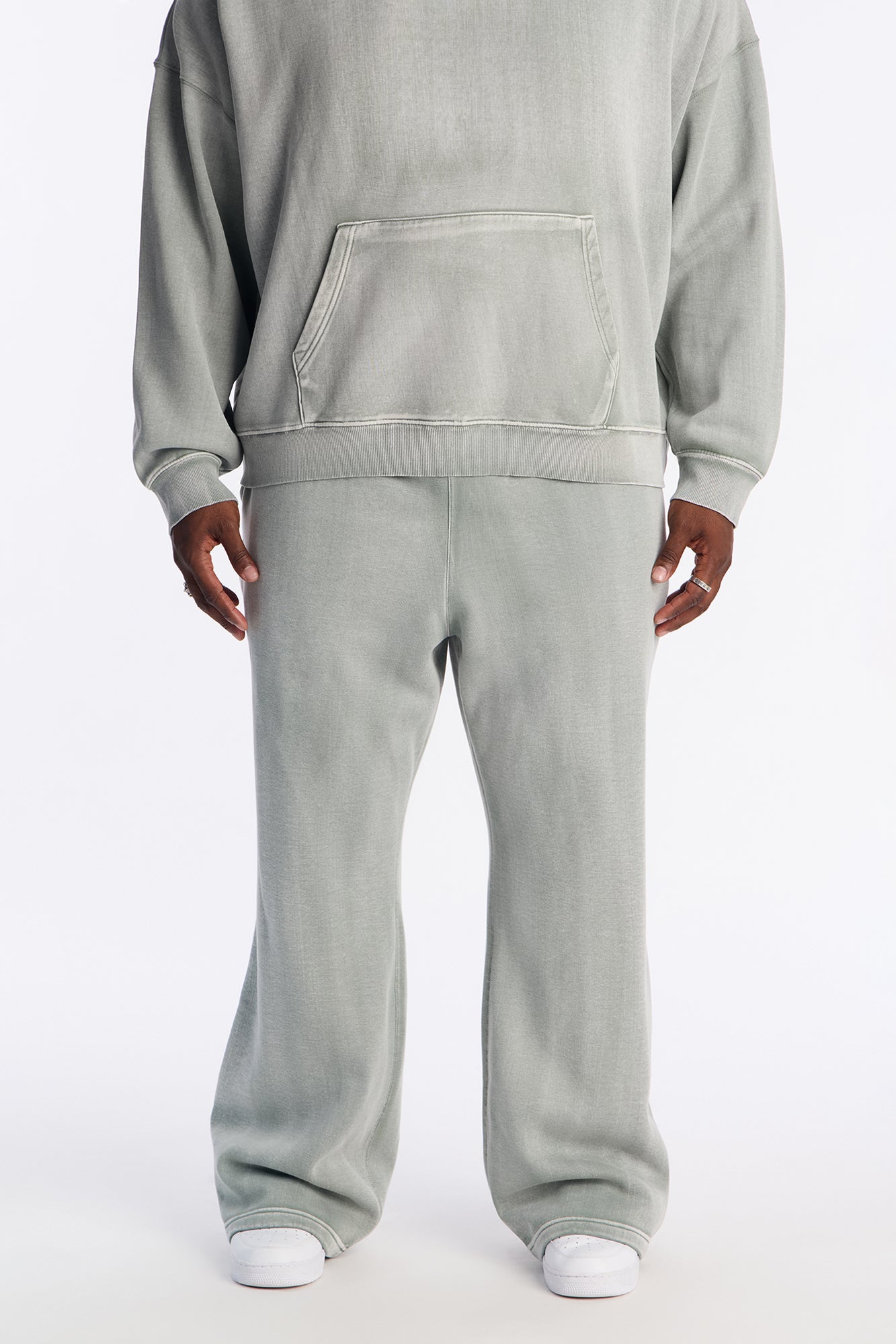 Acid Wash Heavyweight Slim Flare Sweatpants - Sage