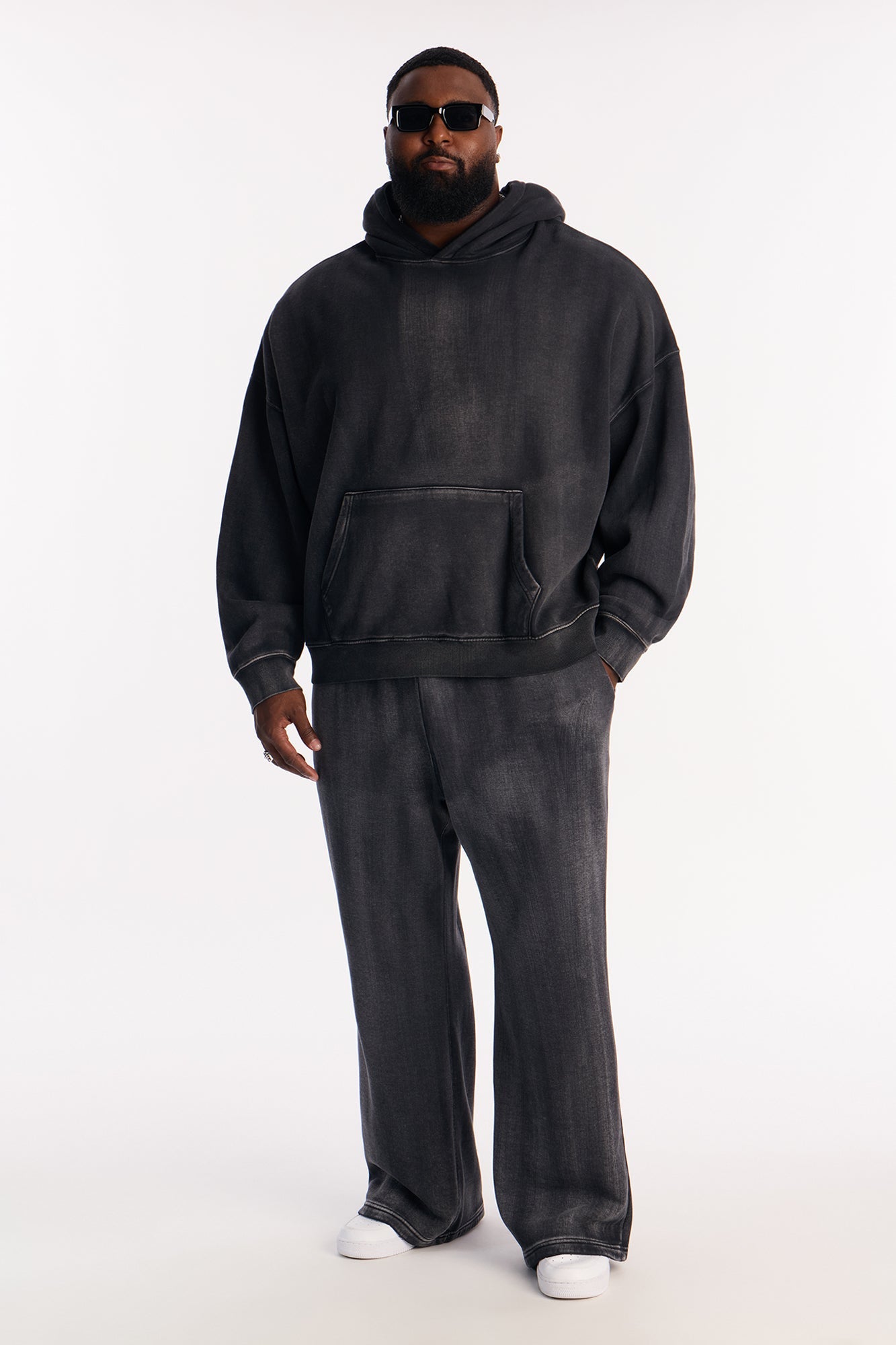 Acid Wash Heavyweight Slim Flare Sweatpants - Black