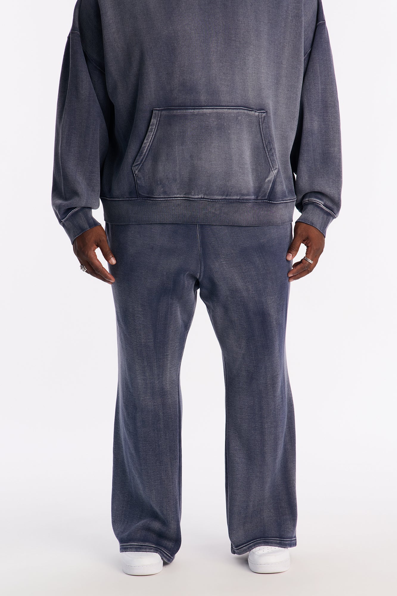 Acid Wash Heavyweight Slim Flare Sweatpants - Navy