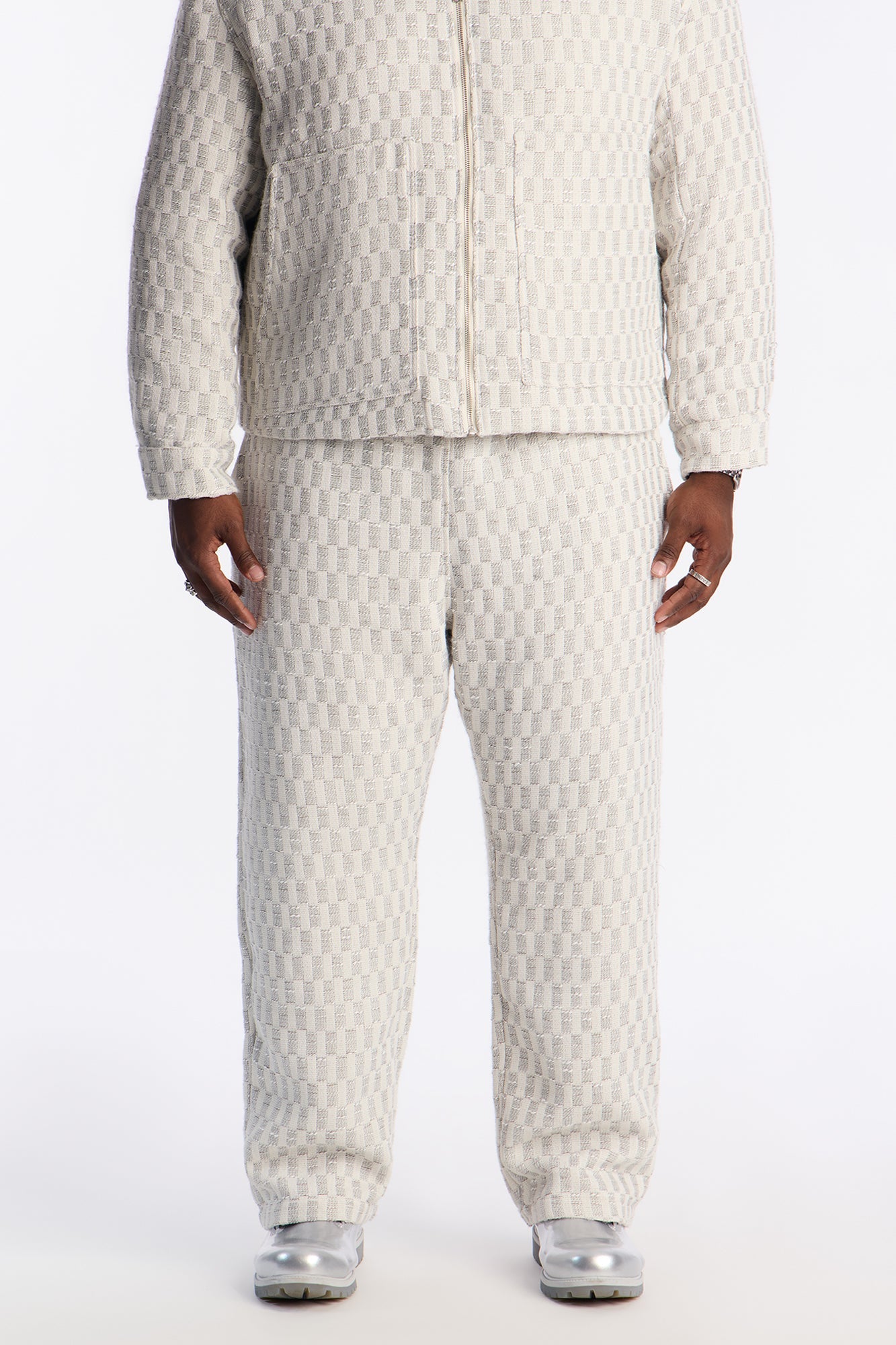 Slim Slit Flare Checker Pant - Cream