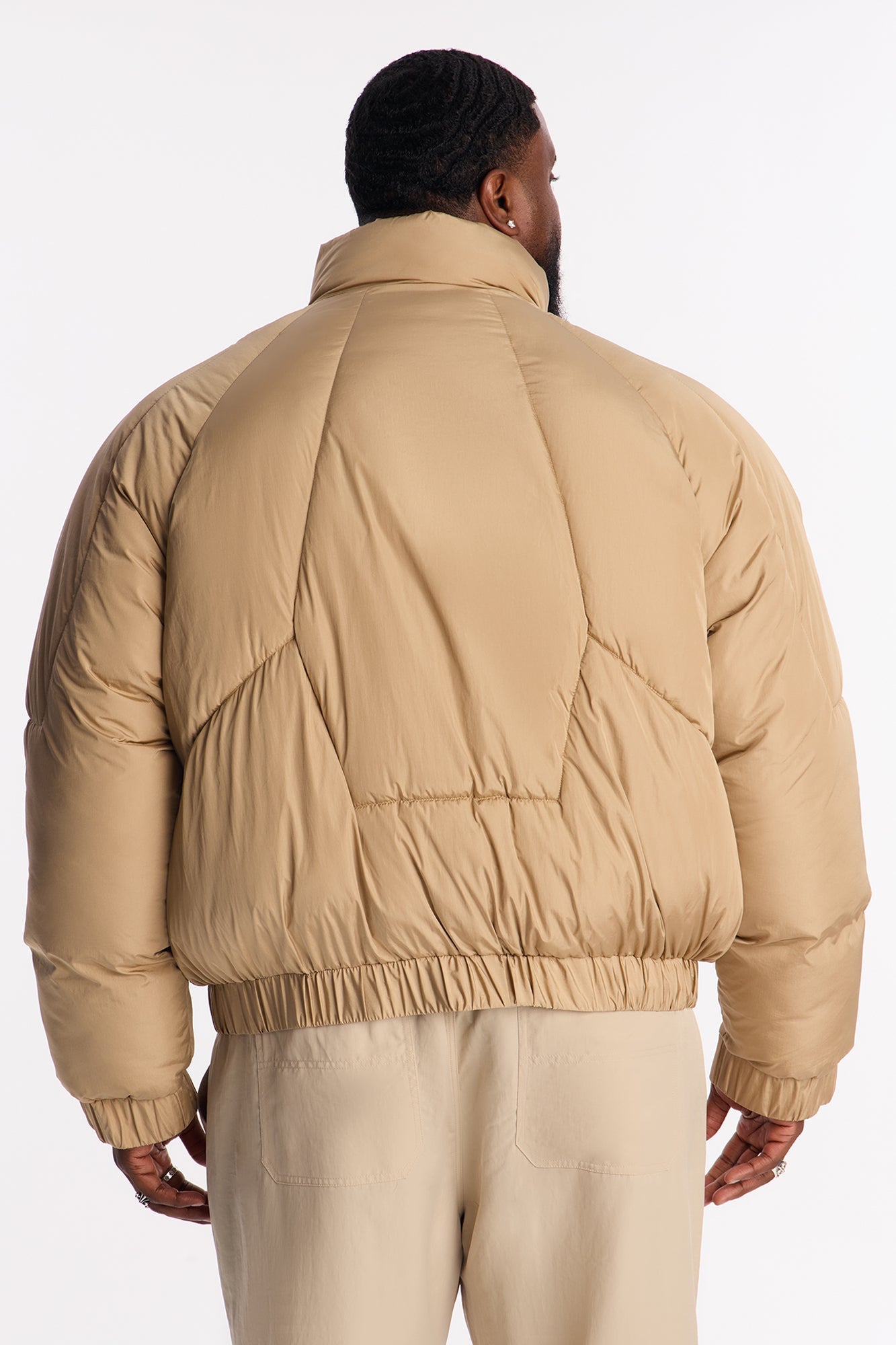 Cropped Look At Me Paneled Puffer Jacket - Tan