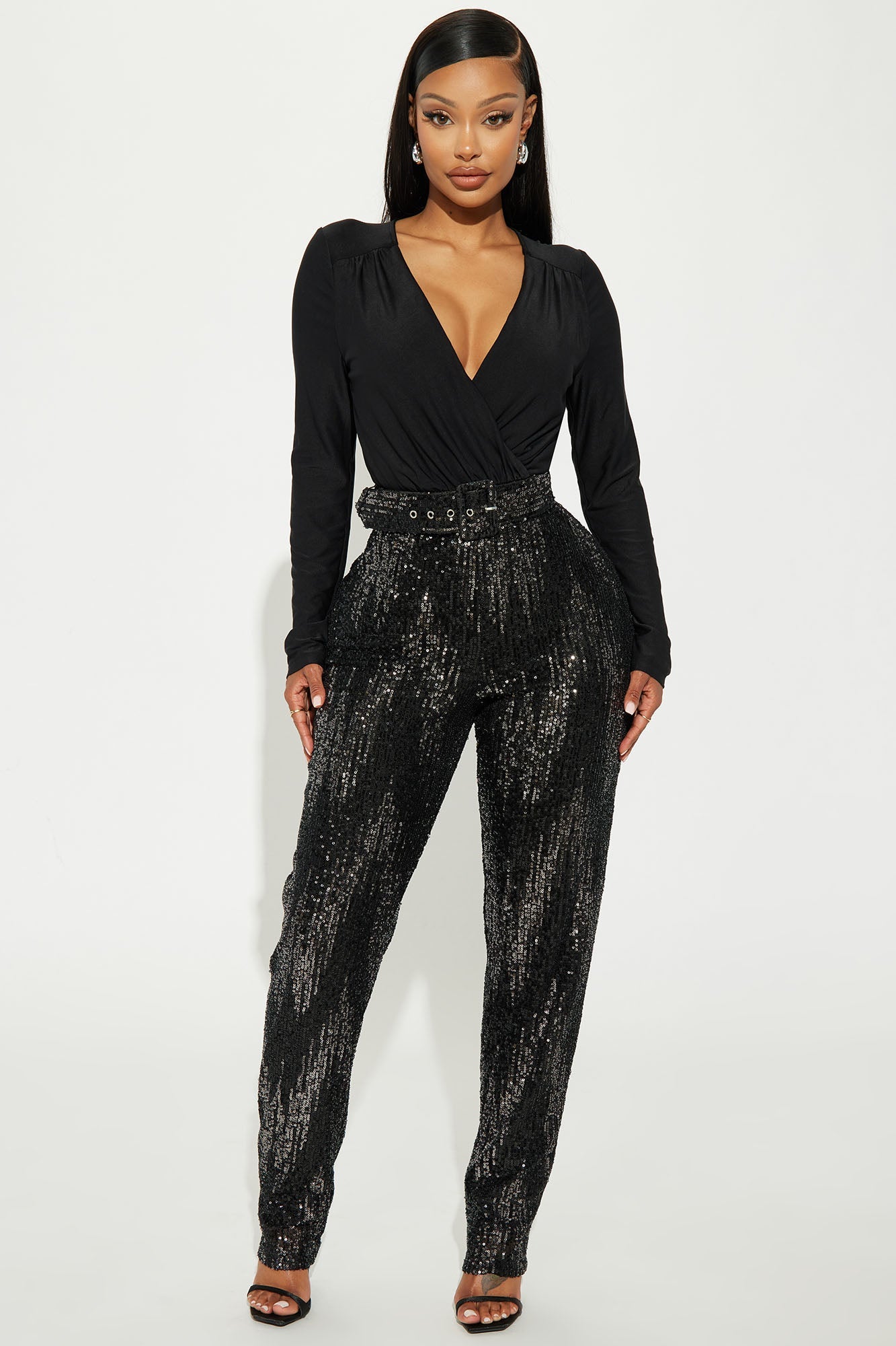 Shine For You Sequin Jumpsuit - Black