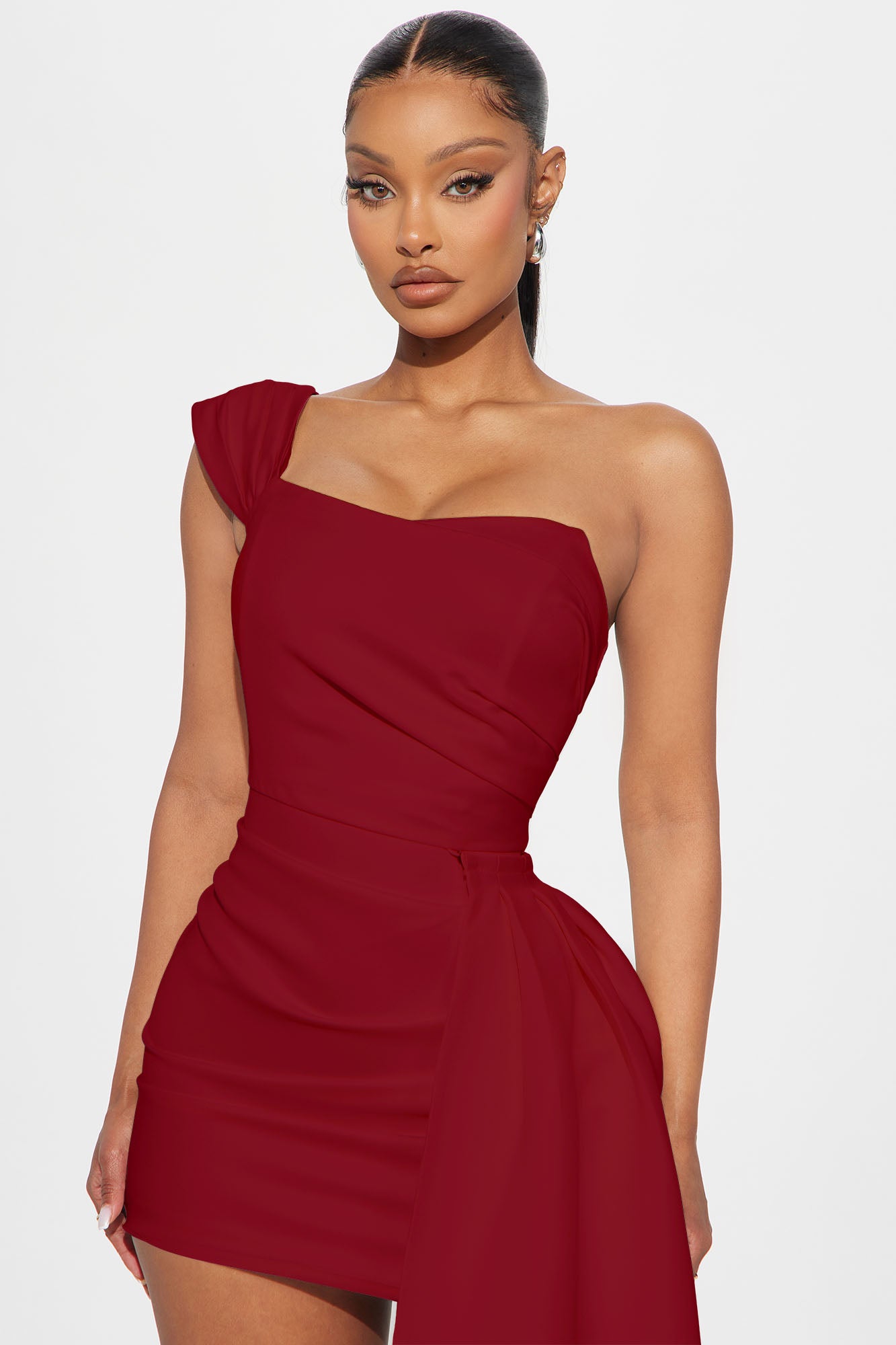 Isabella Removable Train Satin Mini Dress - Wine