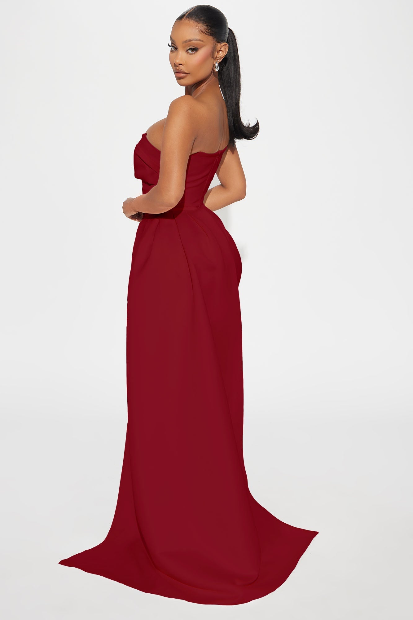 Isabella Removable Train Satin Mini Dress - Wine