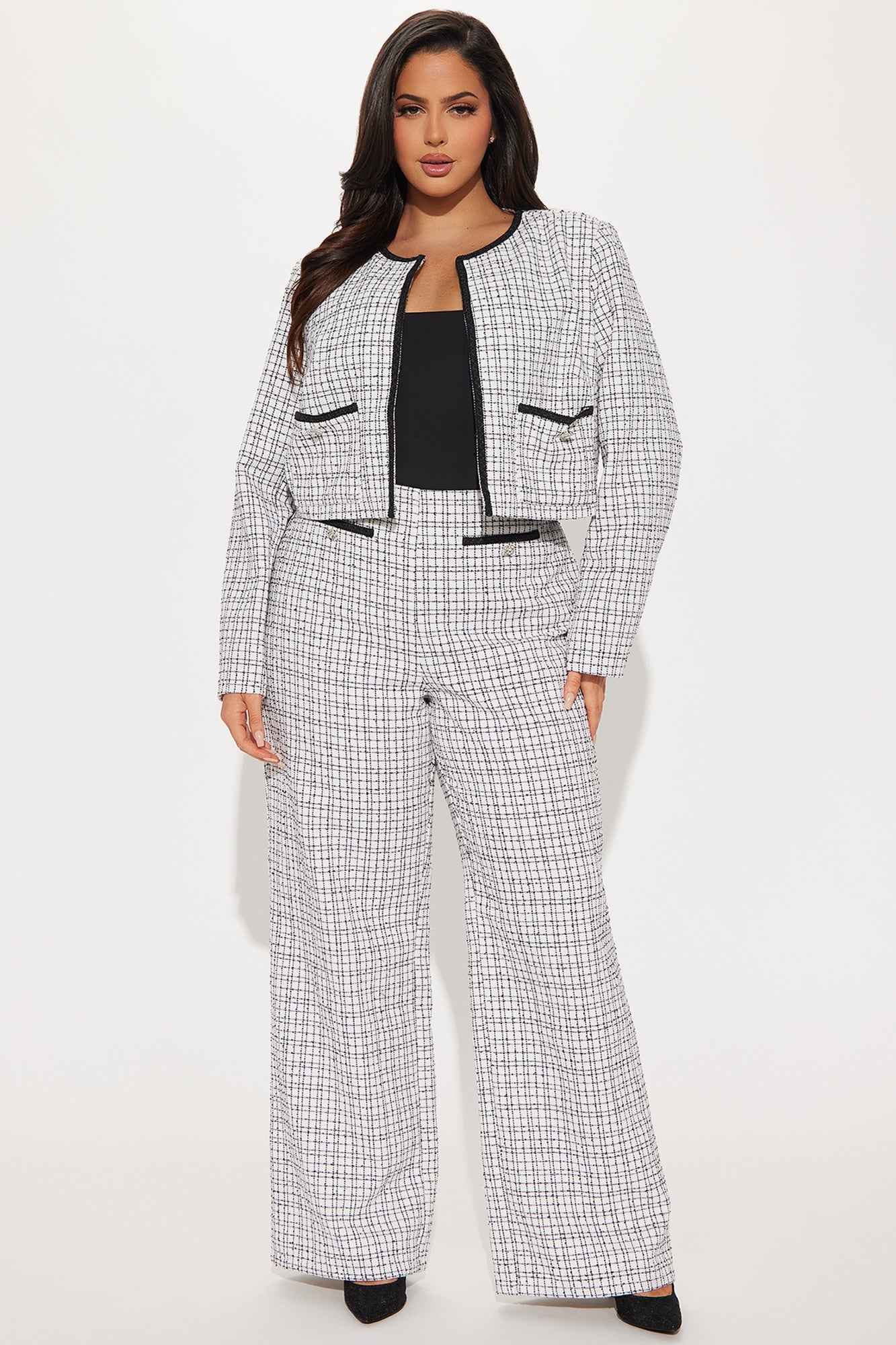Tara Tweed Pant Set - Cream/combo