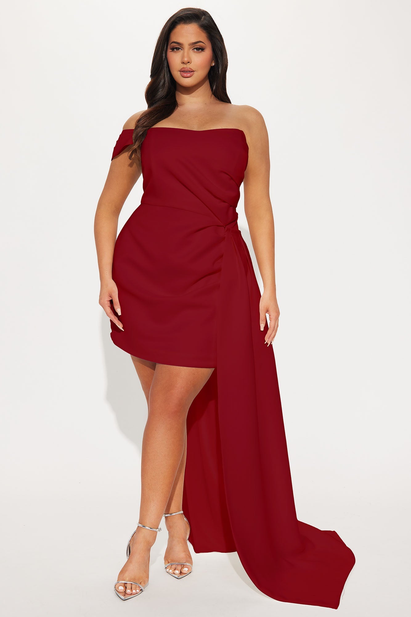 Isabella Removable Train Satin Mini Dress - Wine