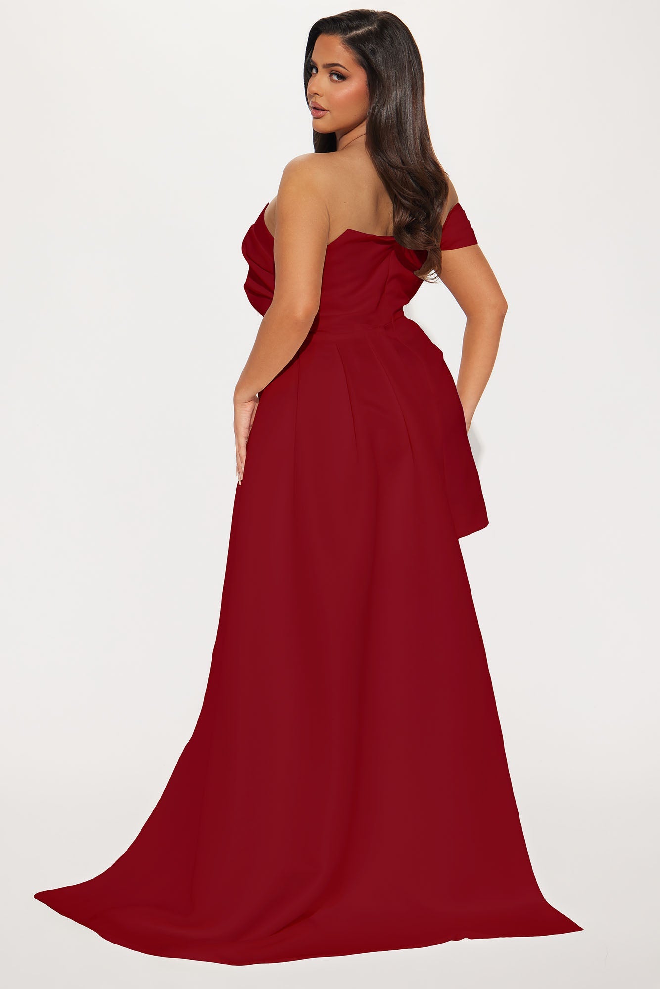 Isabella Removable Train Satin Mini Dress - Wine