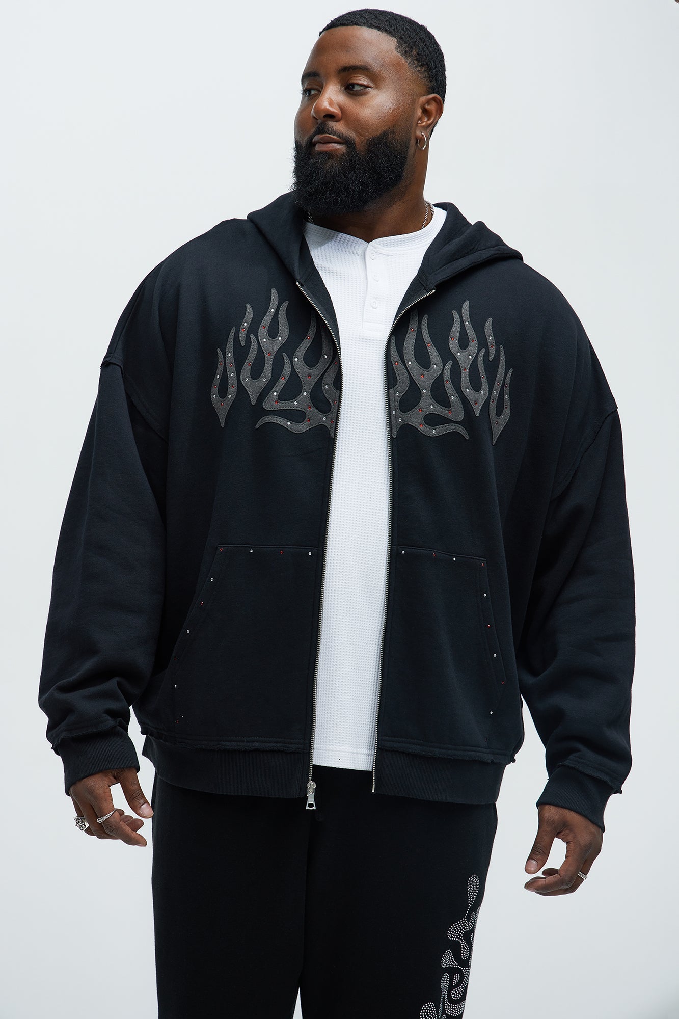 Tyson Bling Oversized Zip Hoodie - Black