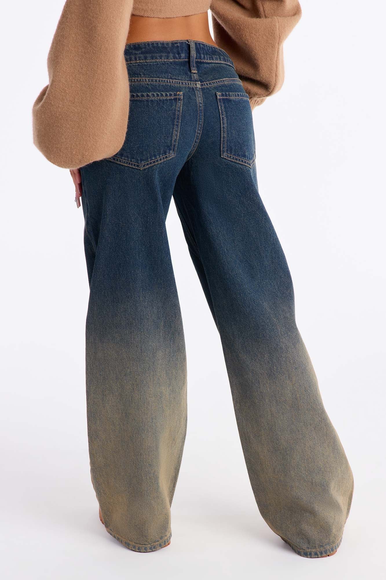 Midnight Hour Ombre Wide Leg Jeans - Dark Wash
